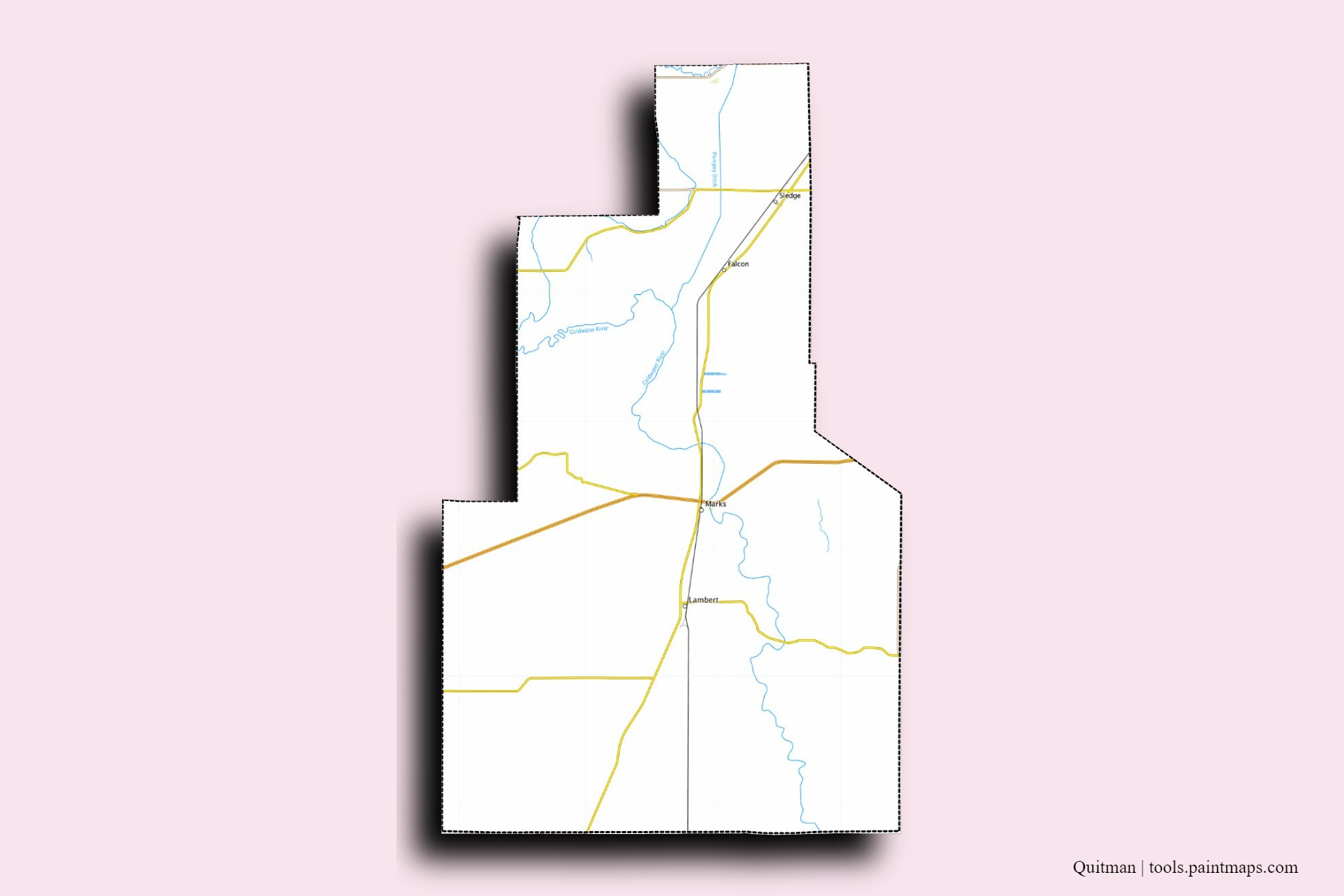 Mapa de barrios y pueblos de Quitman con efecto de sombra 3D