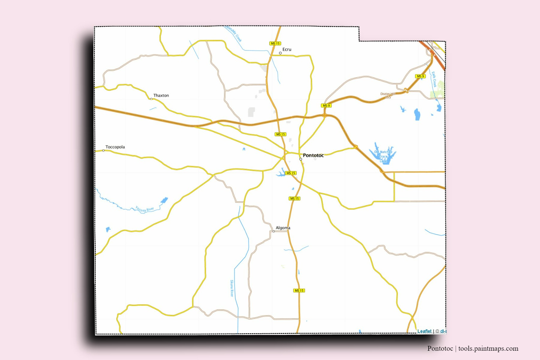 Pontotoc neighborhoods and villages map with 3D shadow effect