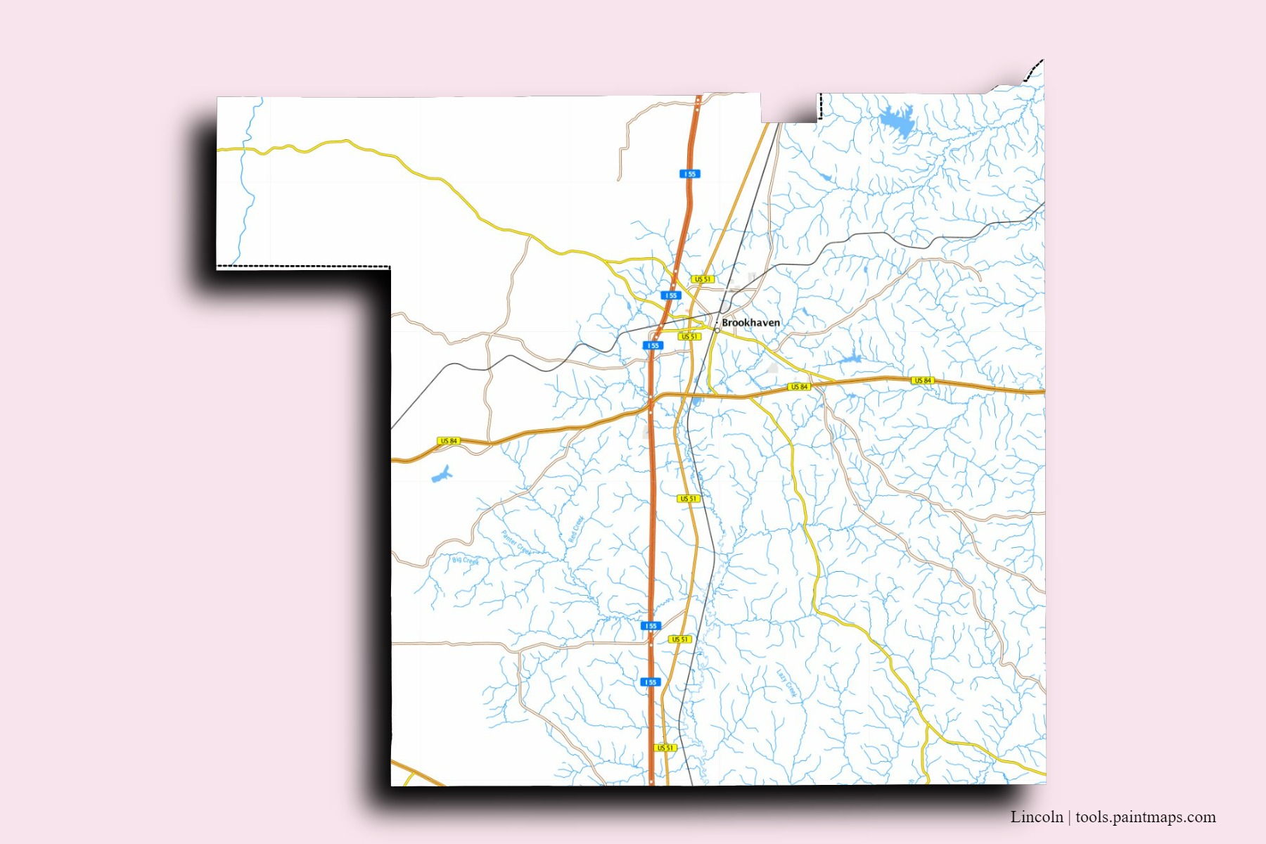 Mapa de barrios y pueblos de Lincoln con efecto de sombra 3D