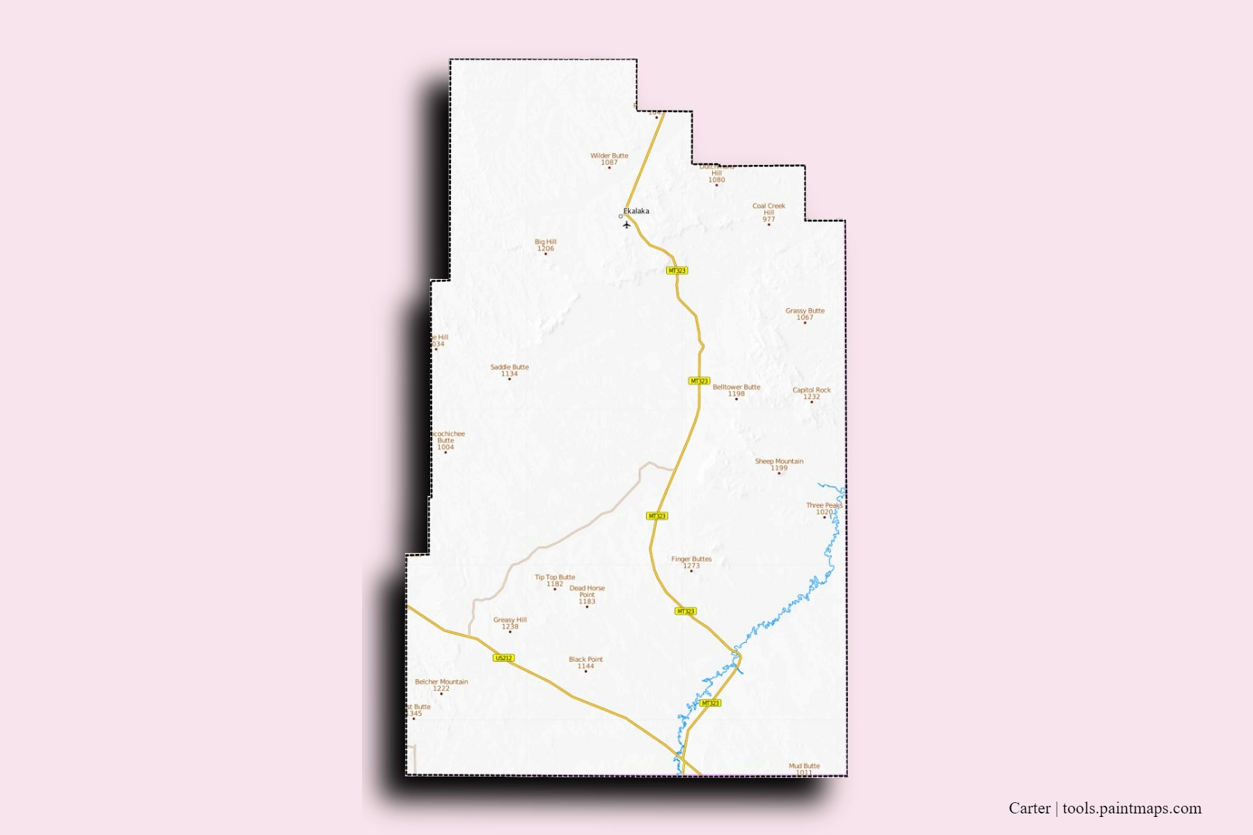 Mapa de barrios y pueblos de Carter con efecto de sombra 3D