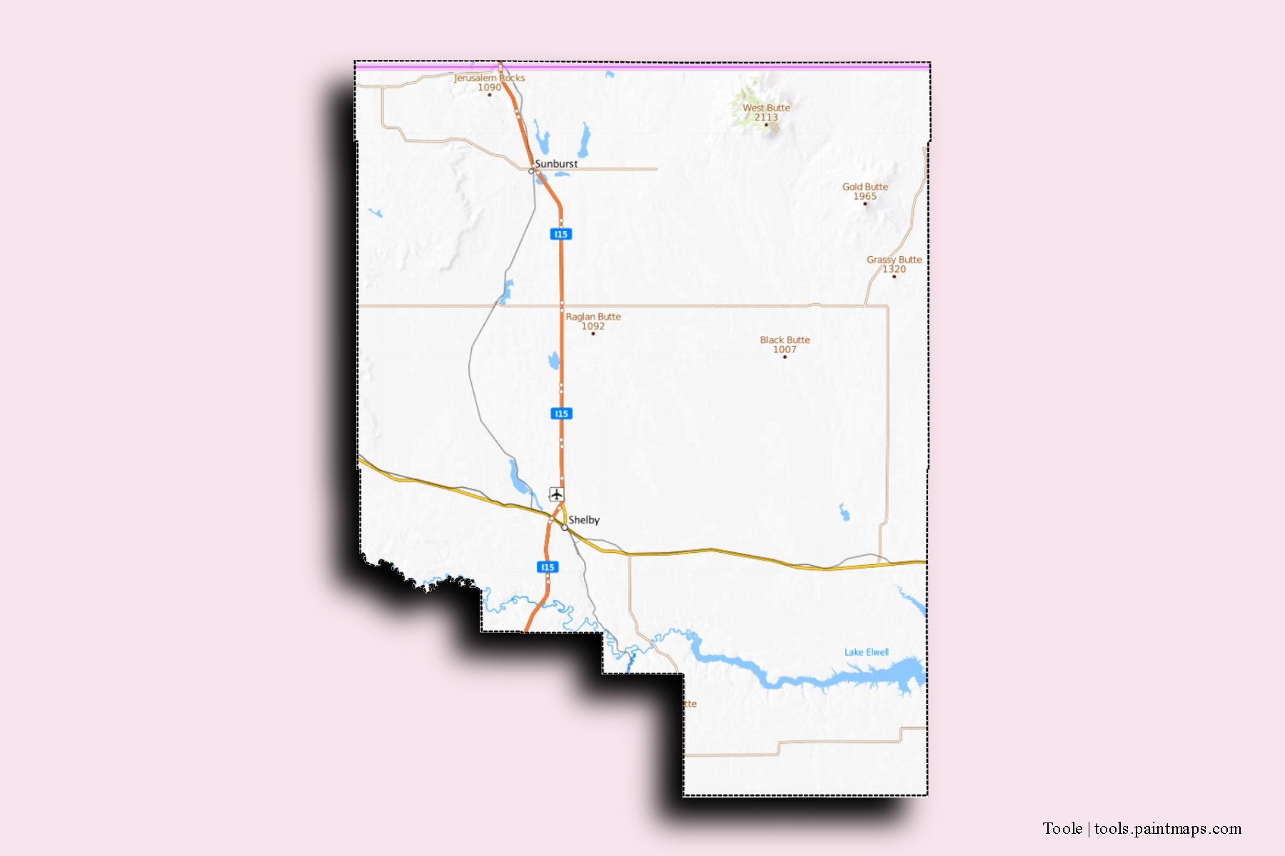 Toole neighborhoods and villages map with 3D shadow effect