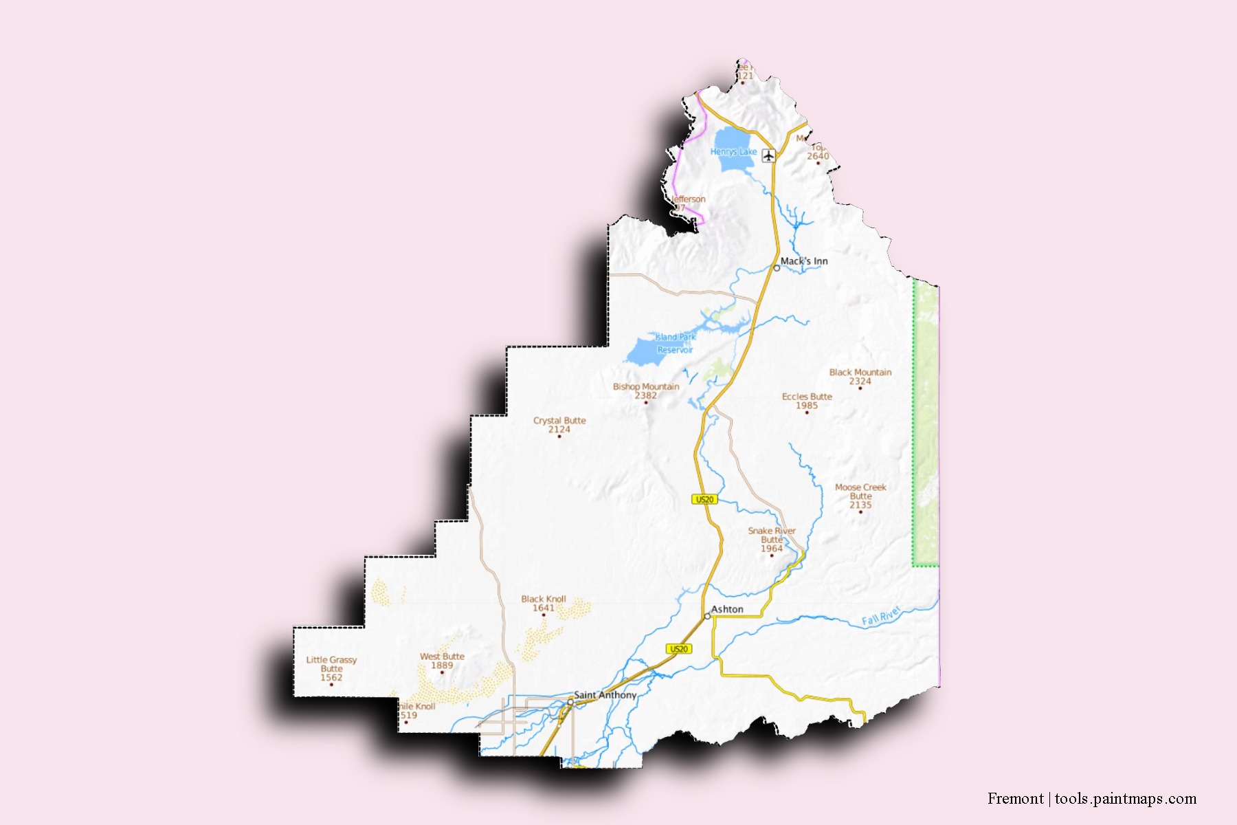 Mapa de barrios y pueblos de Fremont con efecto de sombra 3D