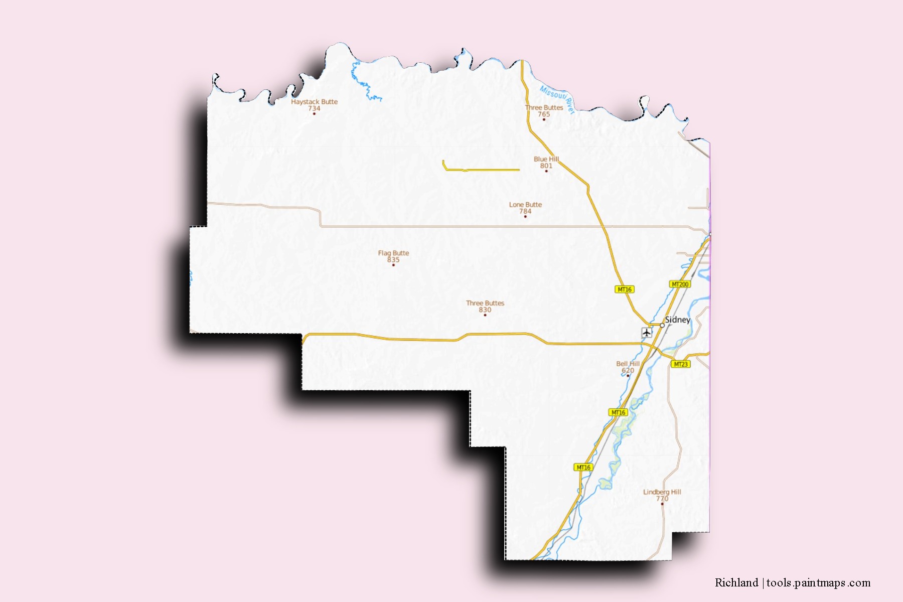 Richland neighborhoods and villages map with 3D shadow effect