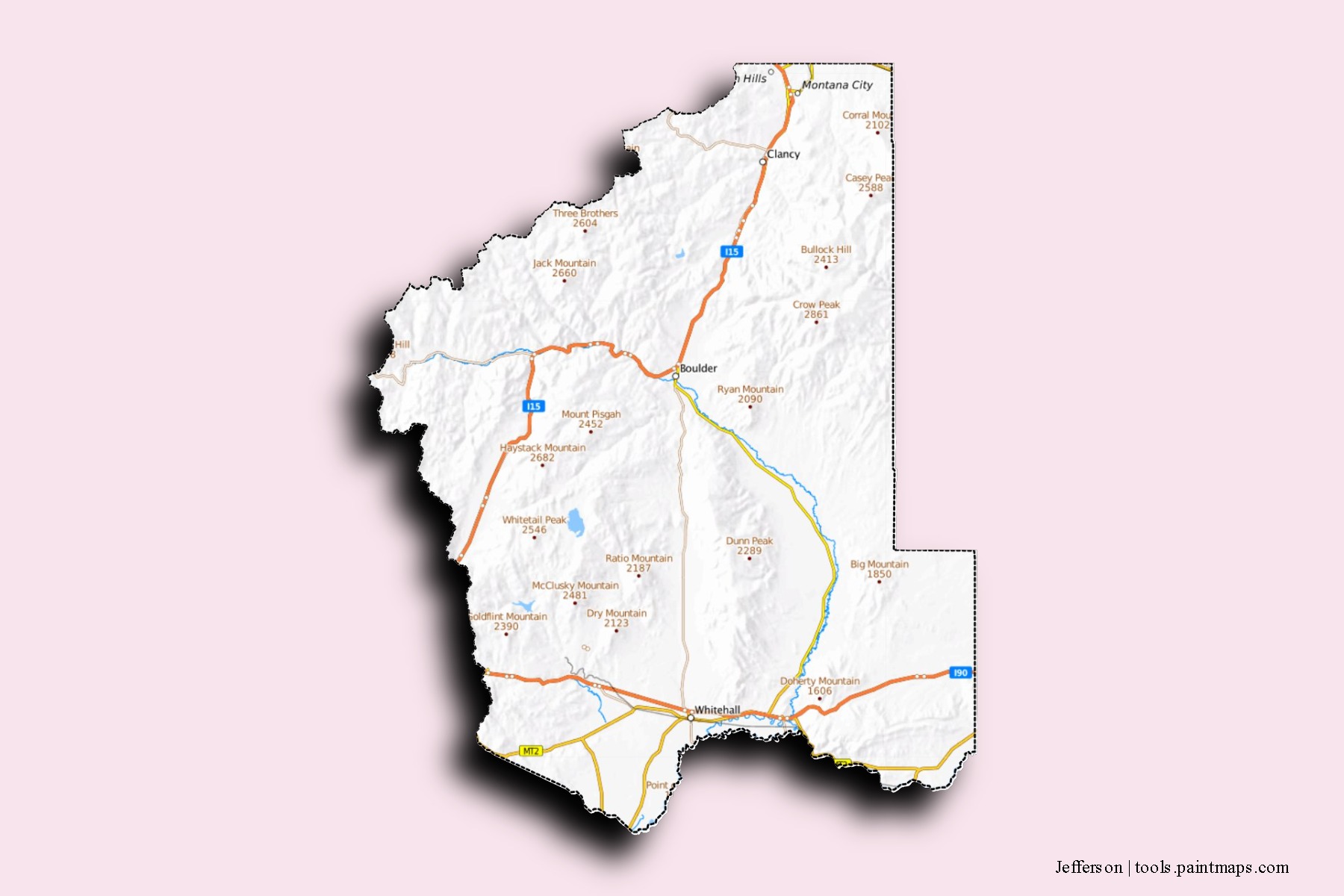 Jefferson neighborhoods and villages map with 3D shadow effect