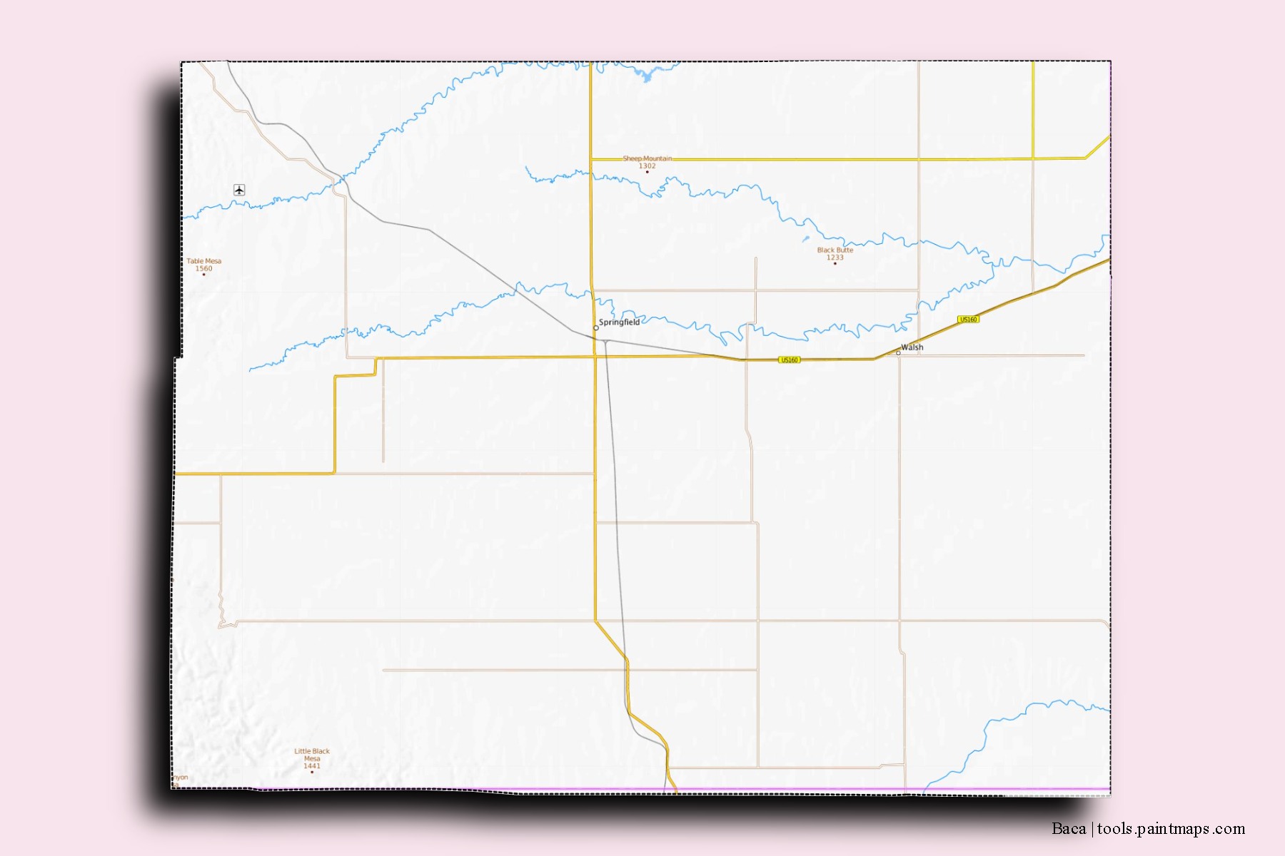 Baca neighborhoods and villages map with 3D shadow effect