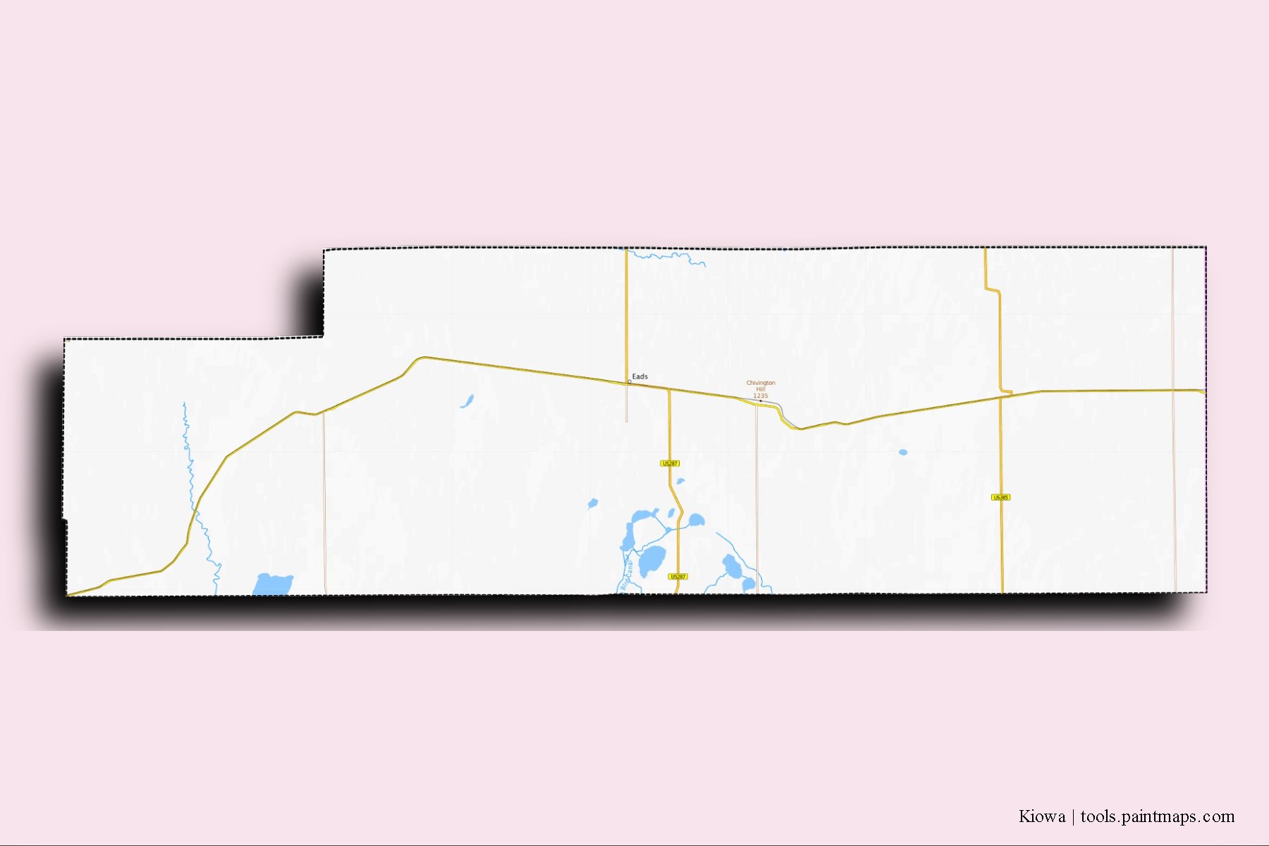 Mapa de barrios y pueblos de Kiowa con efecto de sombra 3D