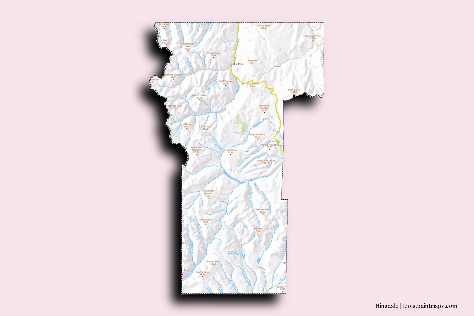 Mapa de barrios y pueblos de Hinsdale con efecto de sombra 3D