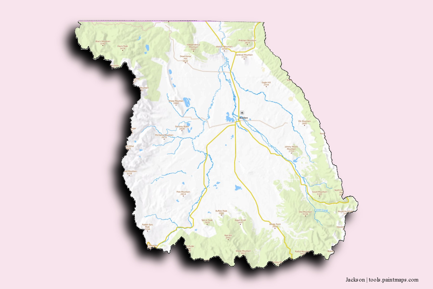 Jackson neighborhoods and villages map with 3D shadow effect