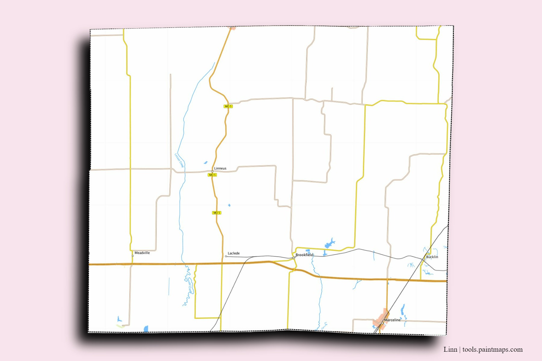 Linn neighborhoods and villages map with 3D shadow effect