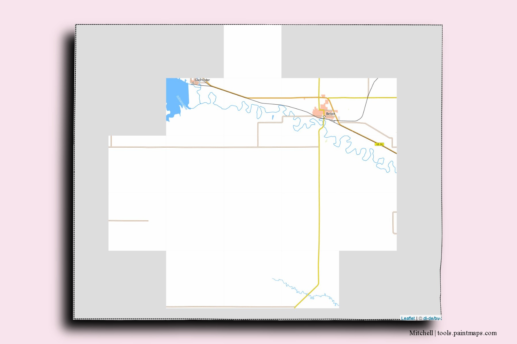 Mitchell neighborhoods and villages map with 3D shadow effect