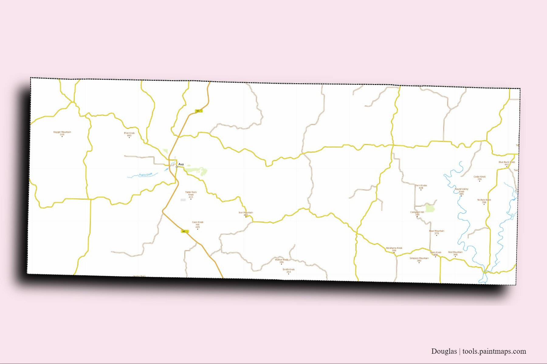 Douglas neighborhoods and villages map with 3D shadow effect