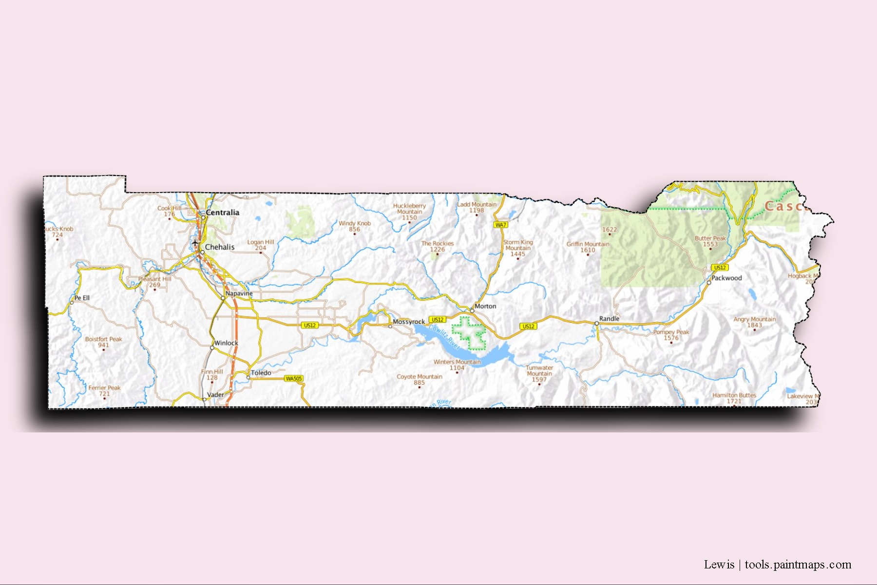 Lewis neighborhoods and villages map with 3D shadow effect