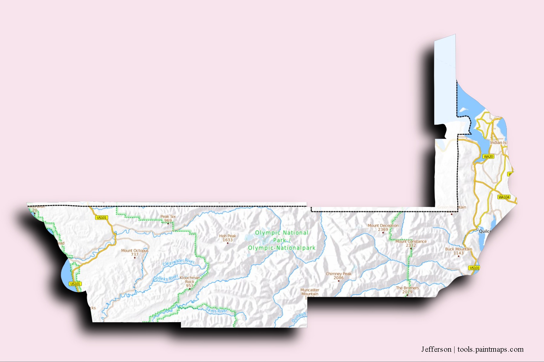 Jefferson neighborhoods and villages map with 3D shadow effect