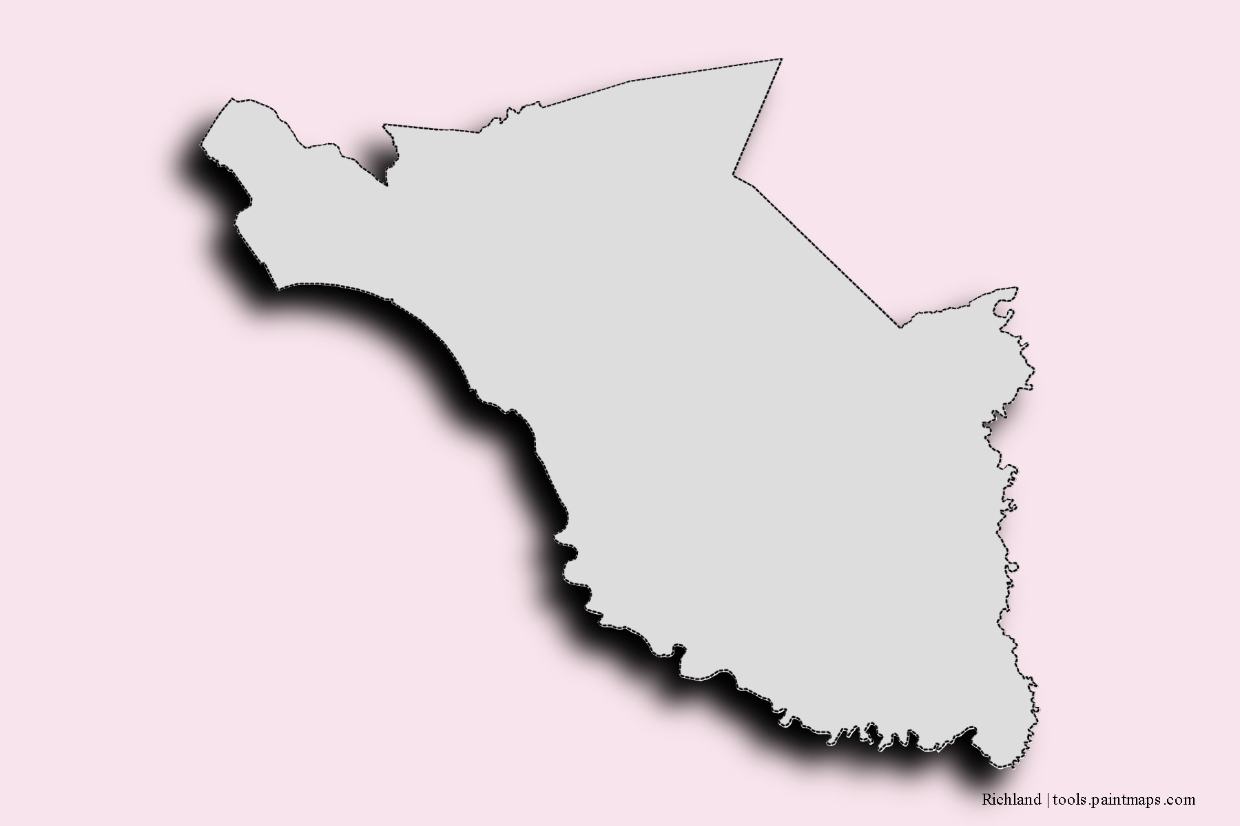 Mapa de barrios y pueblos de Richland con efecto de sombra 3D