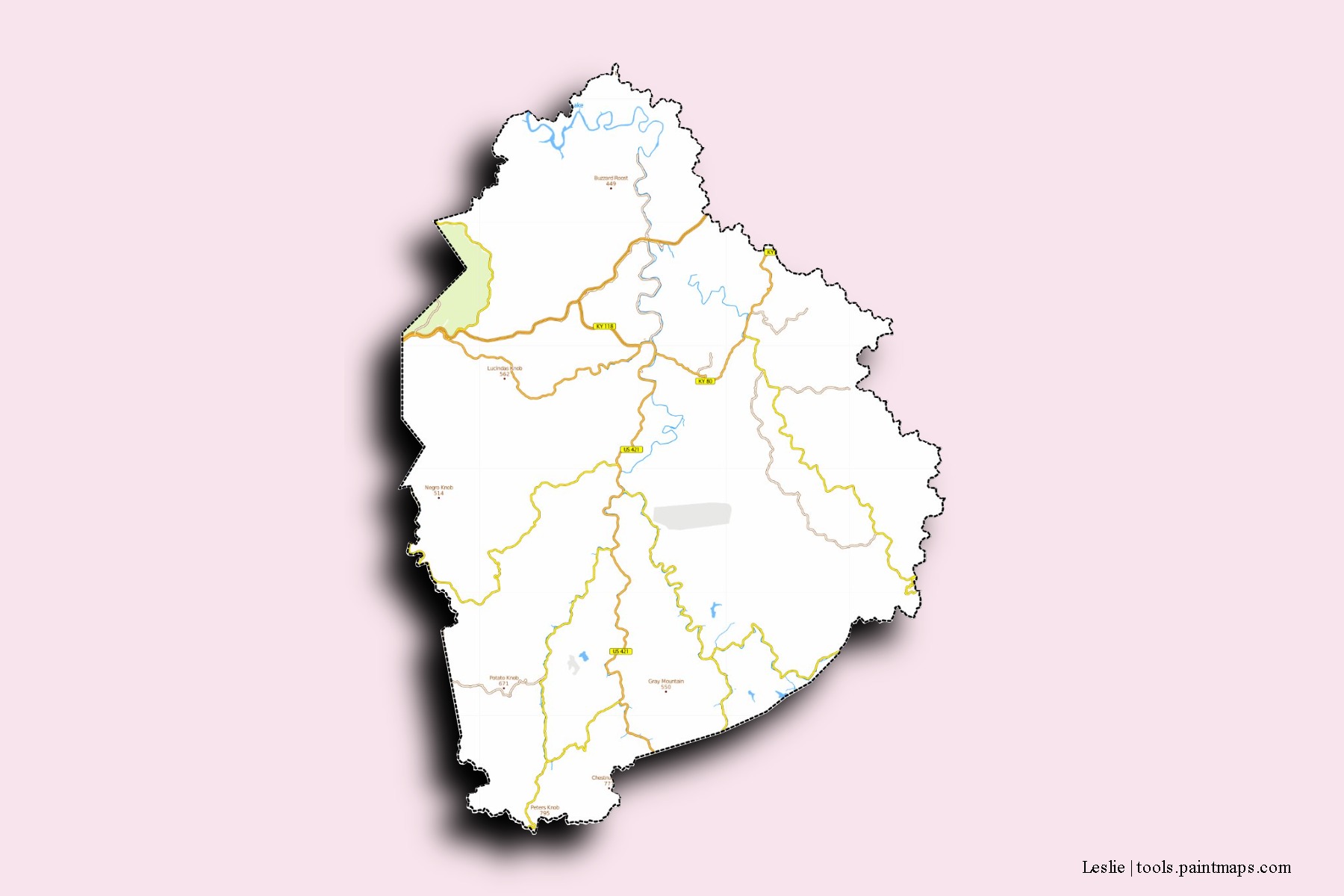 Mapa de barrios y pueblos de Leslie con efecto de sombra 3D