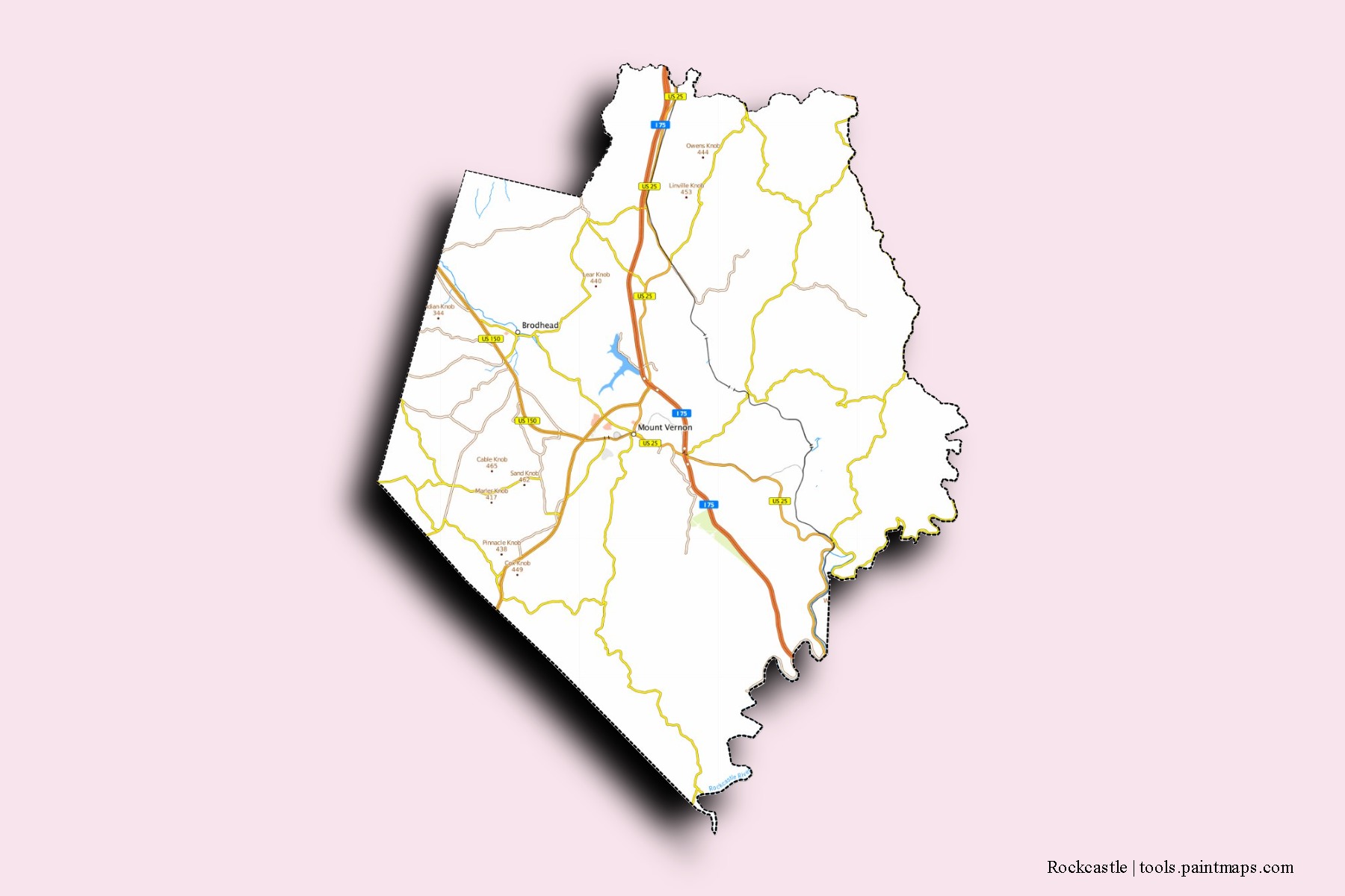 Rockcastle neighborhoods and villages map with 3D shadow effect