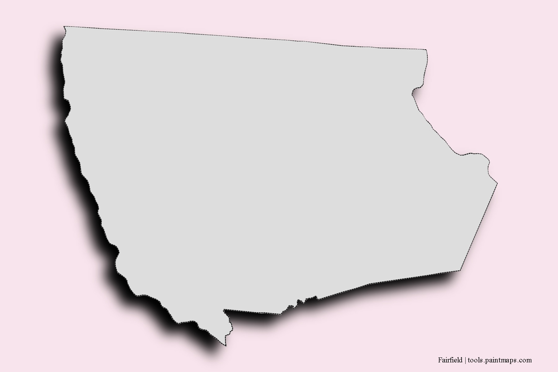 Mapa de barrios y pueblos de Fairfield con efecto de sombra 3D