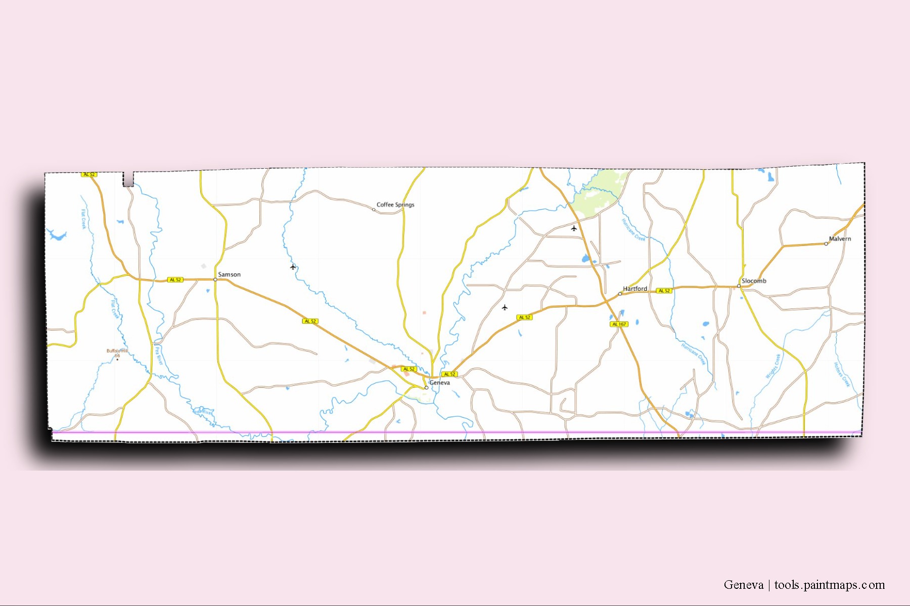 Mapa de barrios y pueblos de Geneva con efecto de sombra 3D