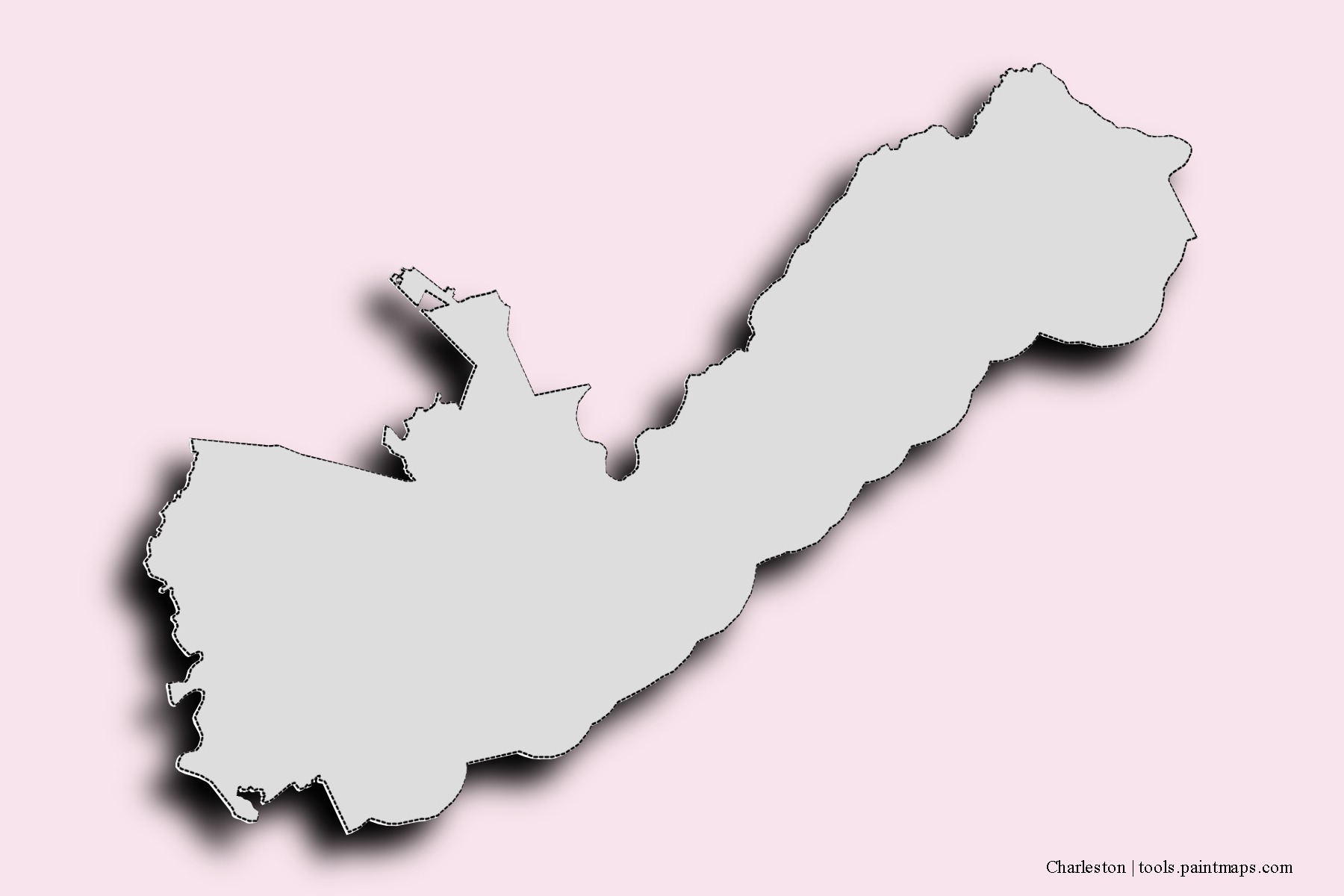 Mapa de barrios y pueblos de Charleston con efecto de sombra 3D