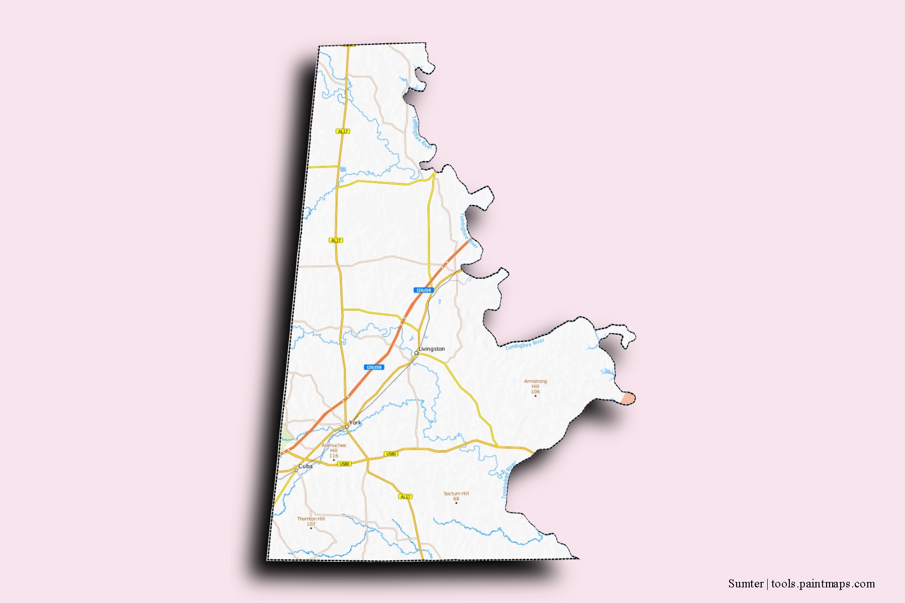 Sumter neighborhoods and villages map with 3D shadow effect