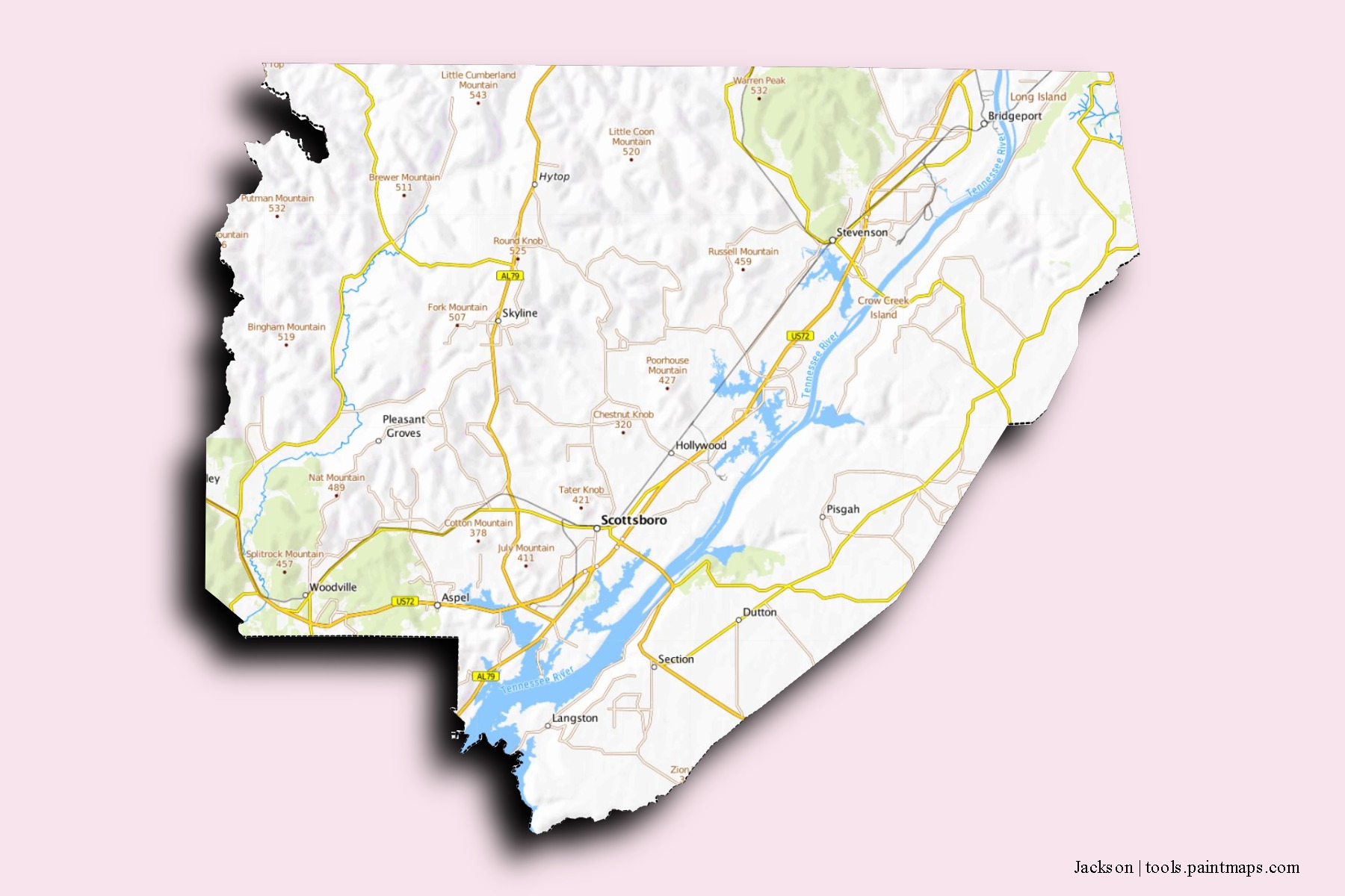 Jackson neighborhoods and villages map with 3D shadow effect