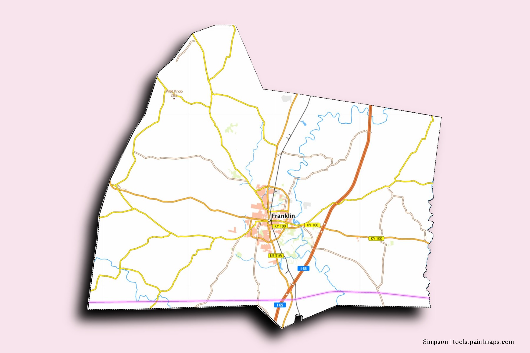 Simpson neighborhoods and villages map with 3D shadow effect