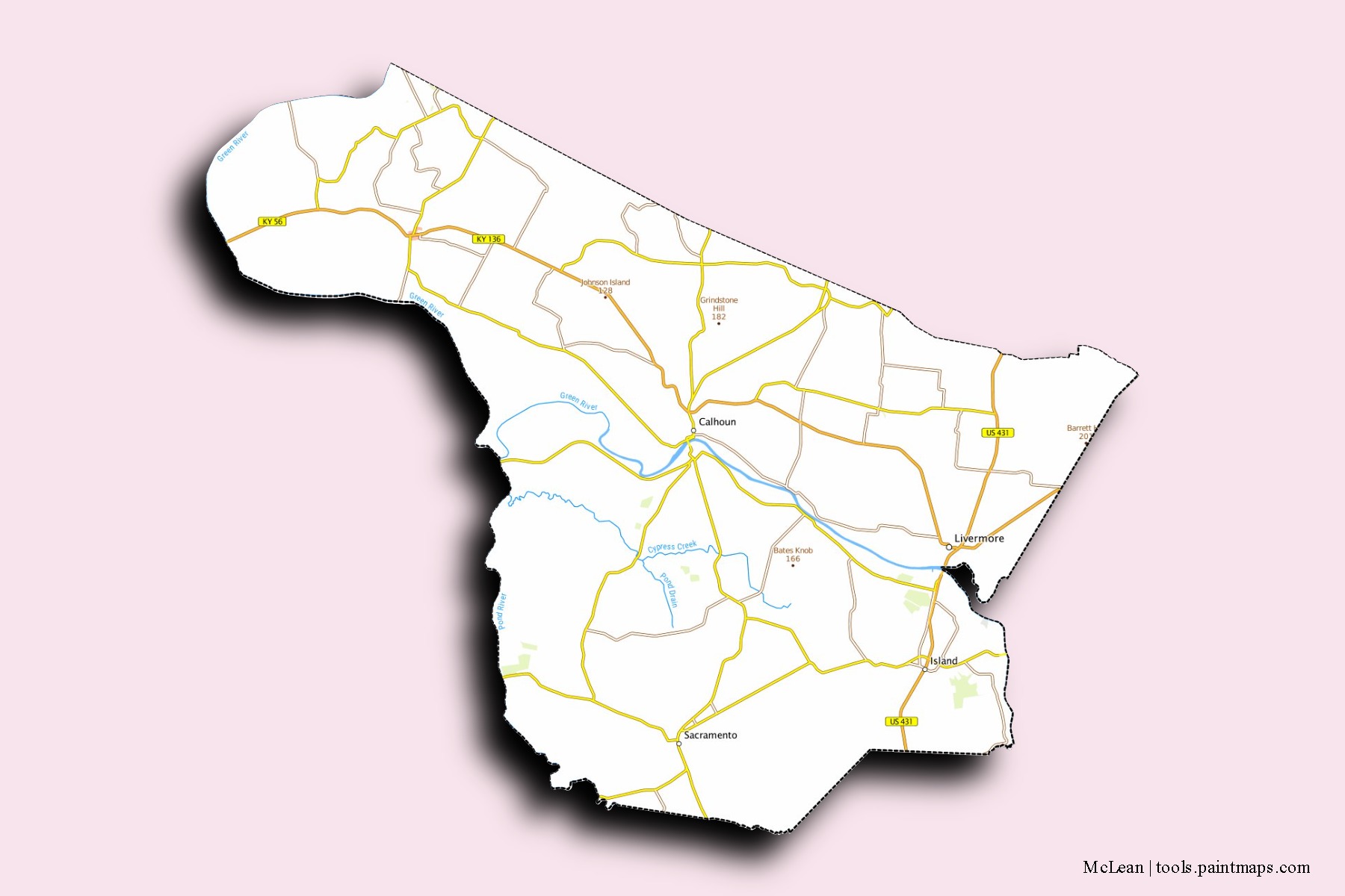 McLean neighborhoods and villages map with 3D shadow effect