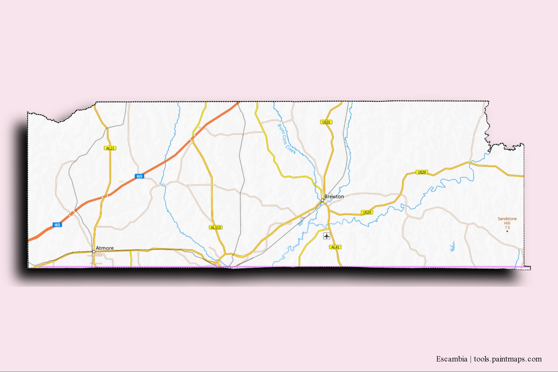 Escambia neighborhoods and villages map with 3D shadow effect