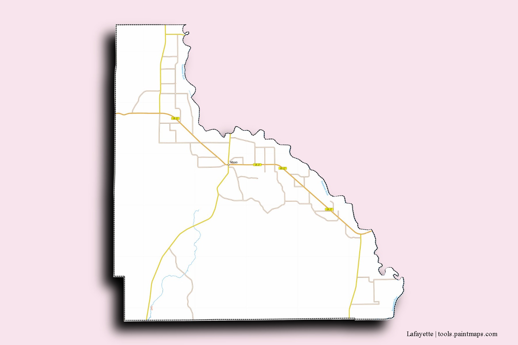 Lafayette neighborhoods and villages map with 3D shadow effect