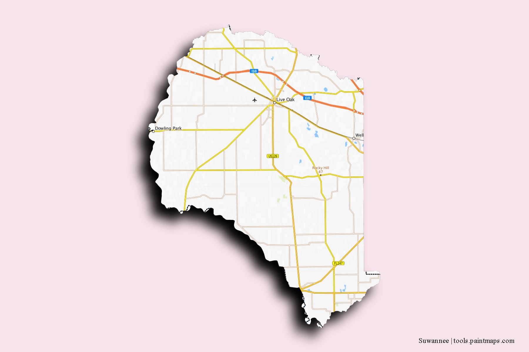 Suwannee neighborhoods and villages map with 3D shadow effect