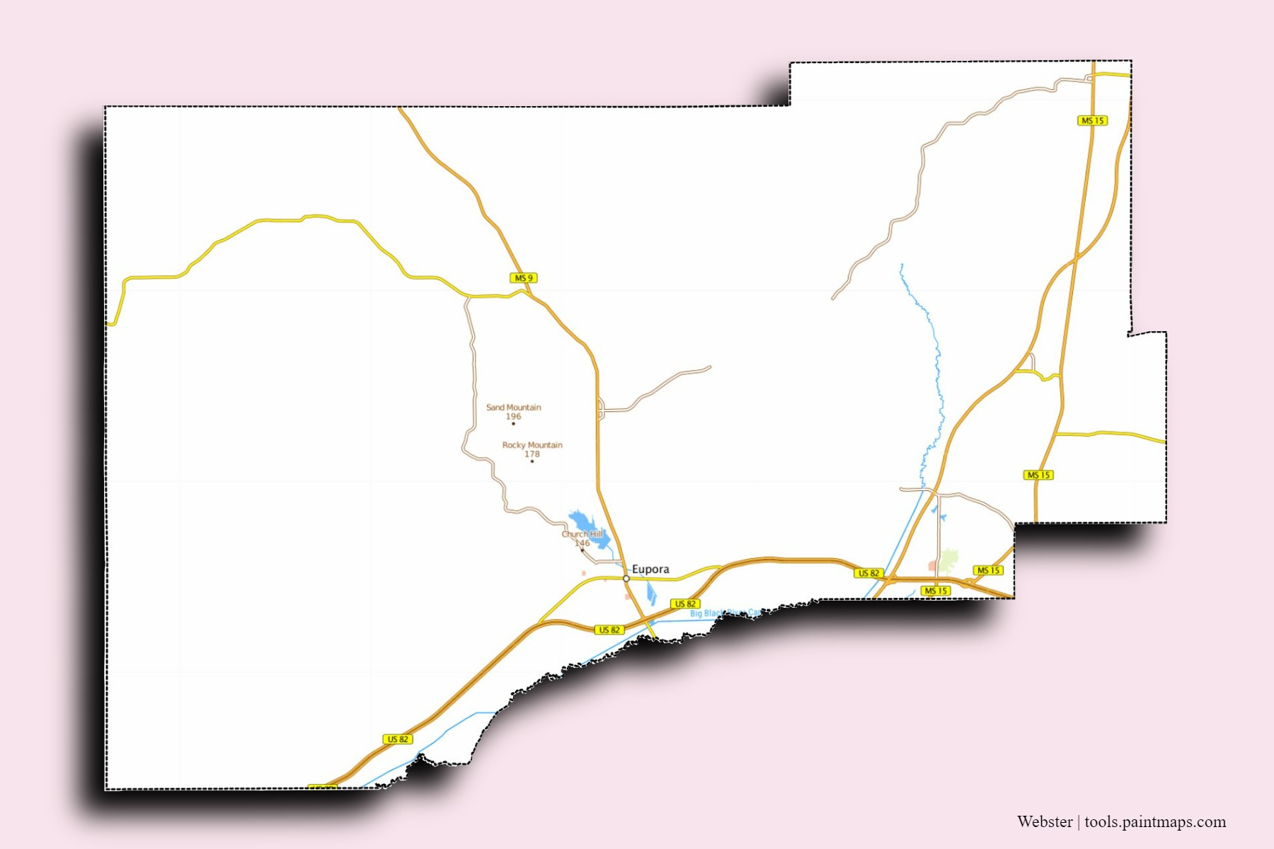 Webster neighborhoods and villages map with 3D shadow effect