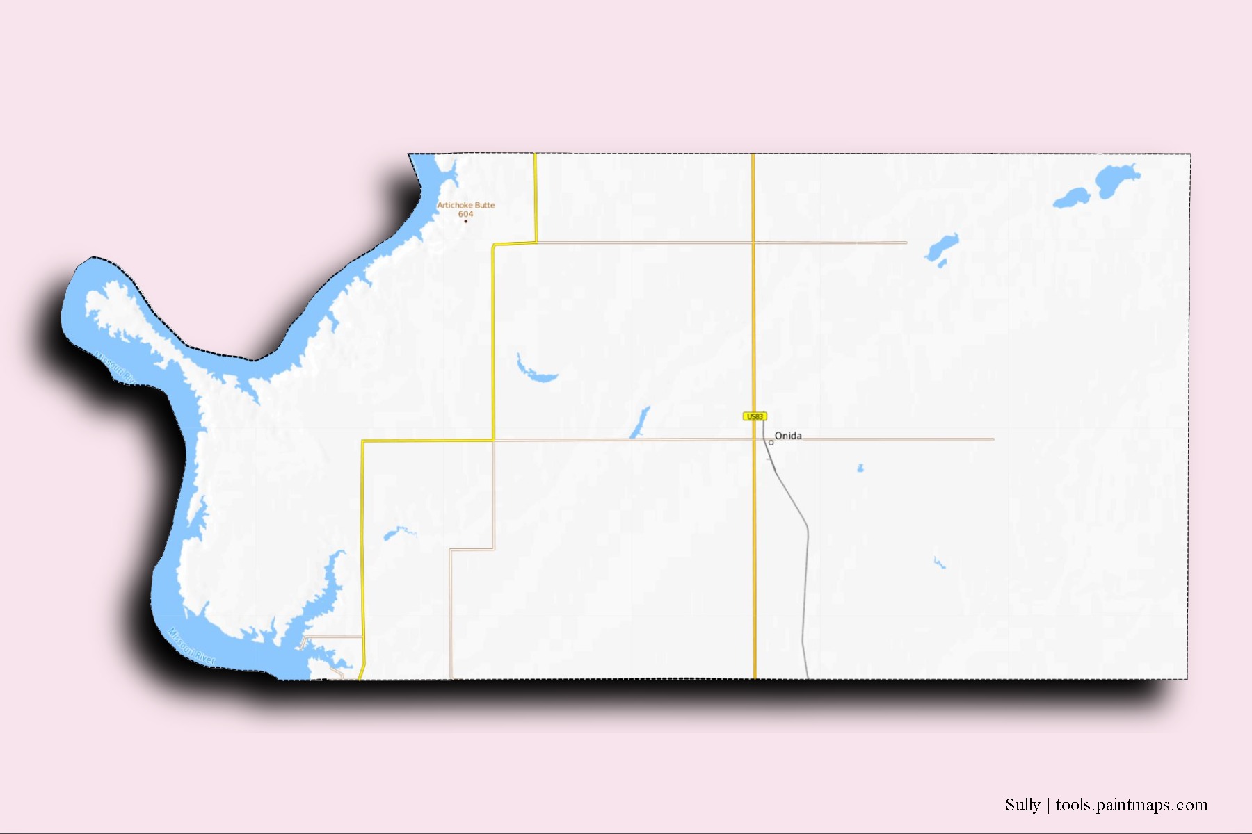 Sully neighborhoods and villages map with 3D shadow effect