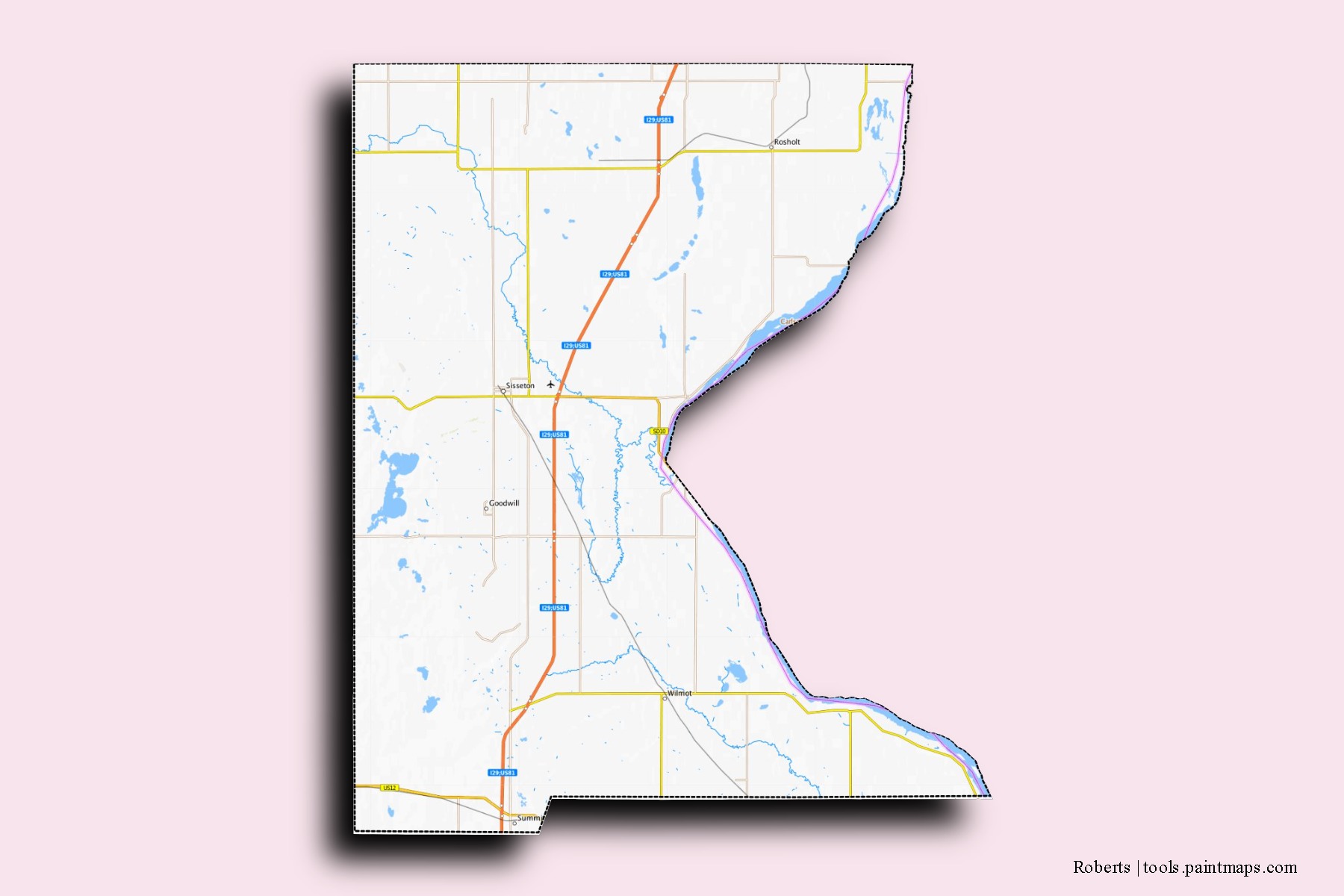 Roberts neighborhoods and villages map with 3D shadow effect