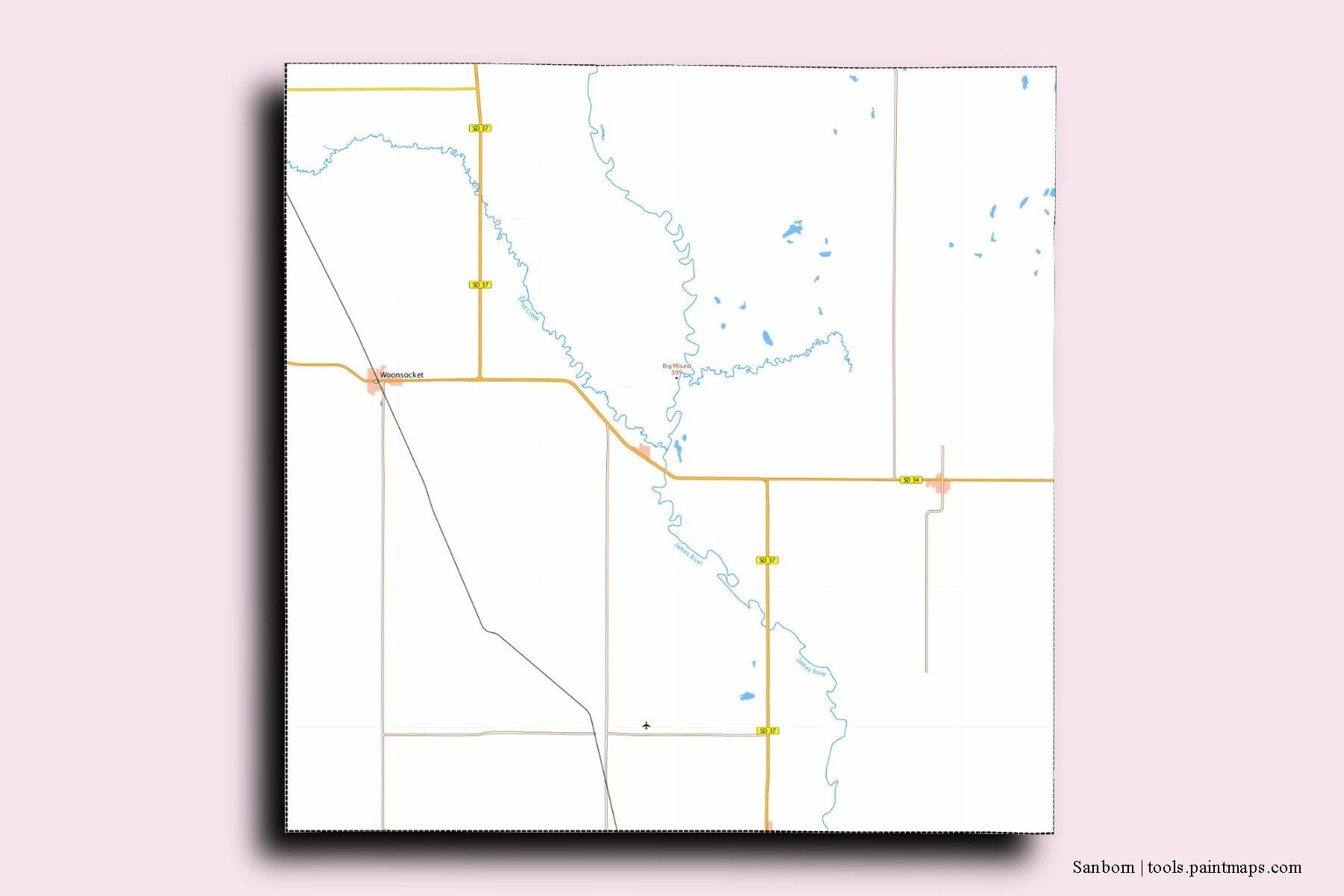 Sanborn neighborhoods and villages map with 3D shadow effect