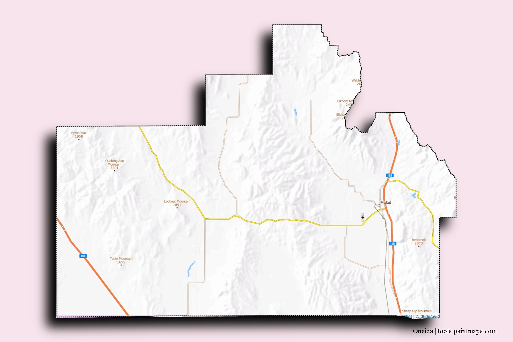 Oneida neighborhoods and villages map with 3D shadow effect