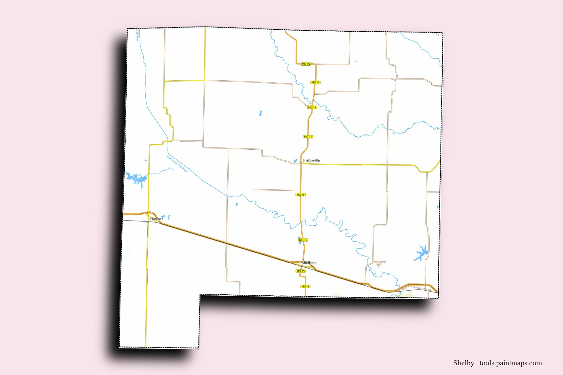 Shelby neighborhoods and villages map with 3D shadow effect