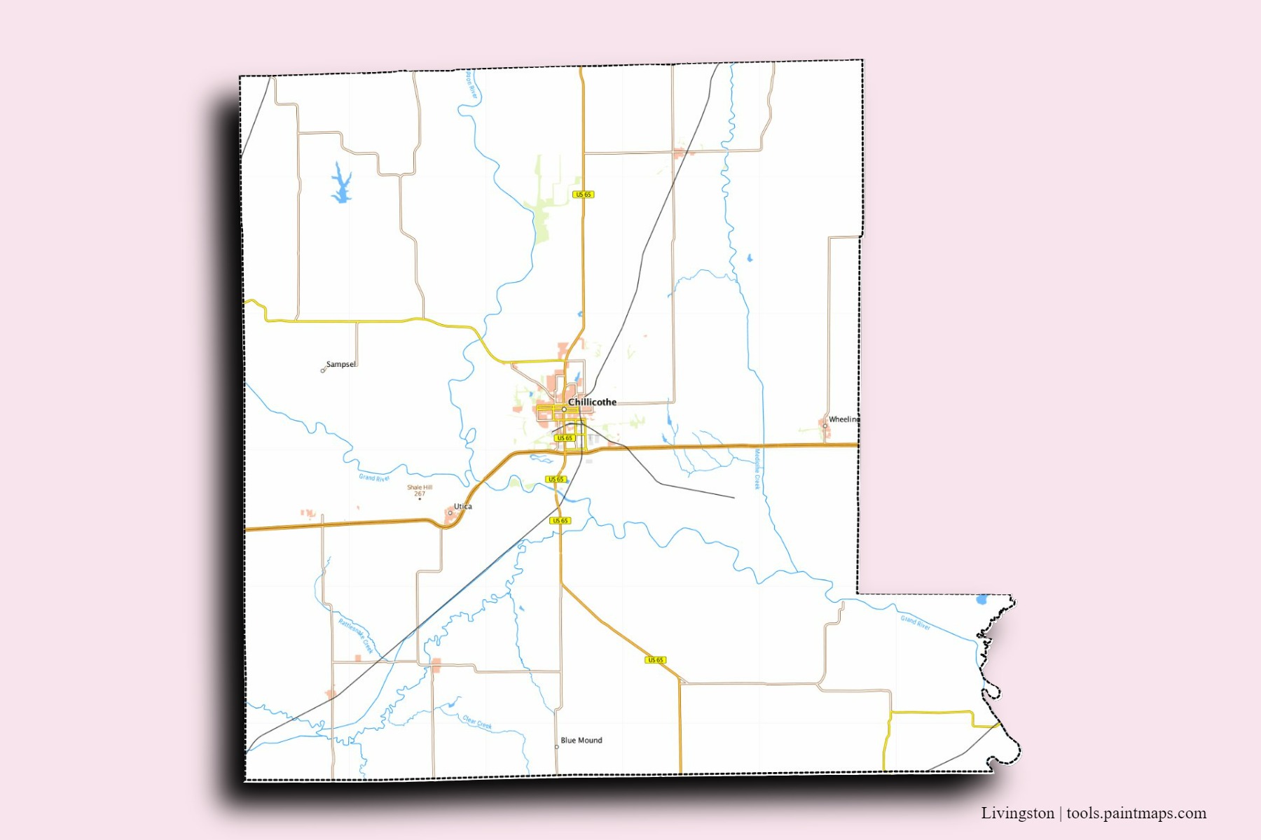 Livingston neighborhoods and villages map with 3D shadow effect