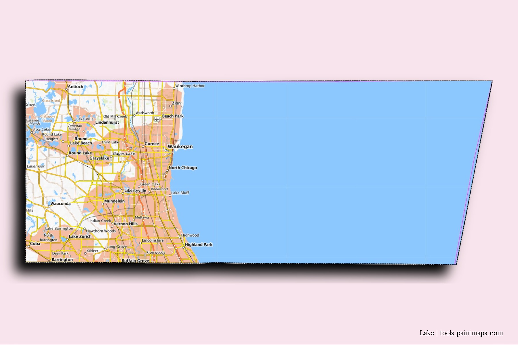 Lake neighborhoods and villages map with 3D shadow effect