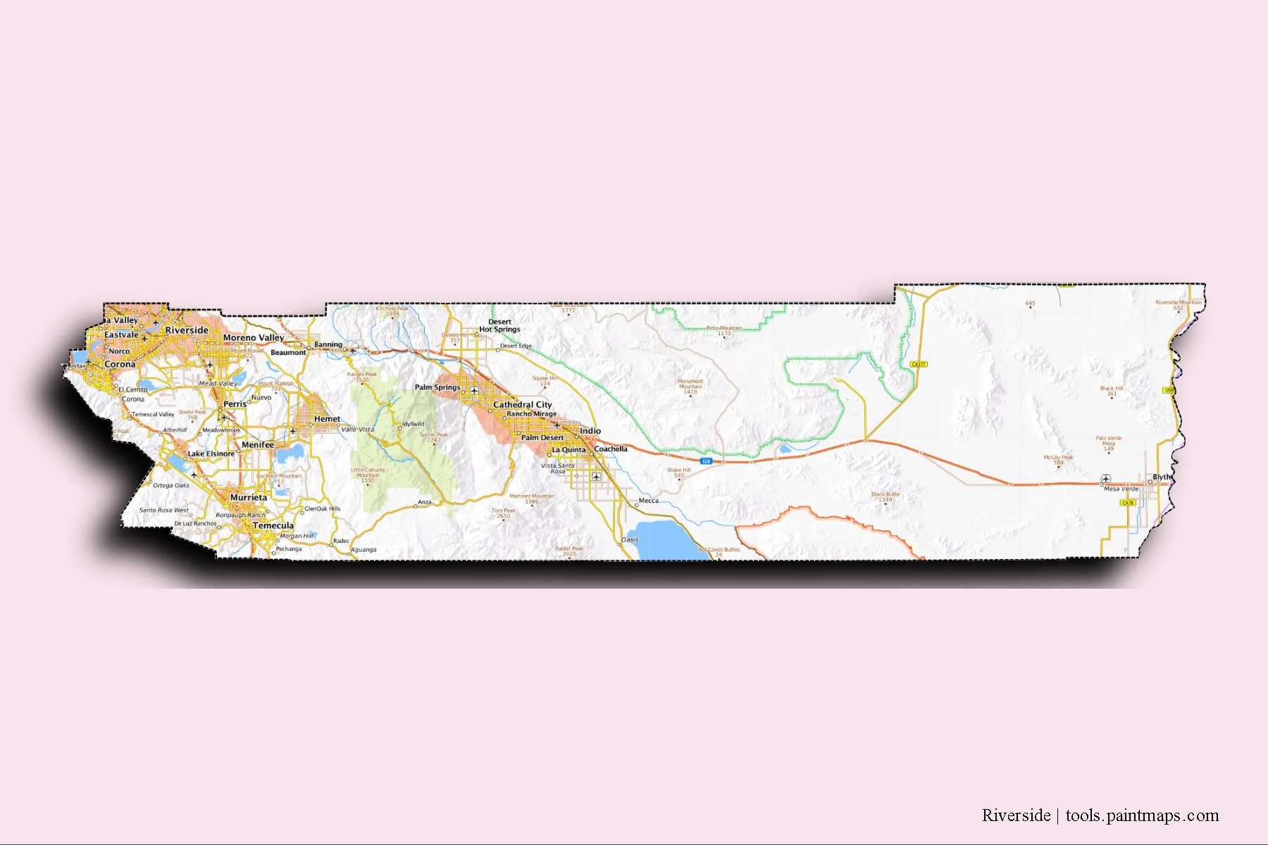 Riverside neighborhoods and villages map with 3D shadow effect