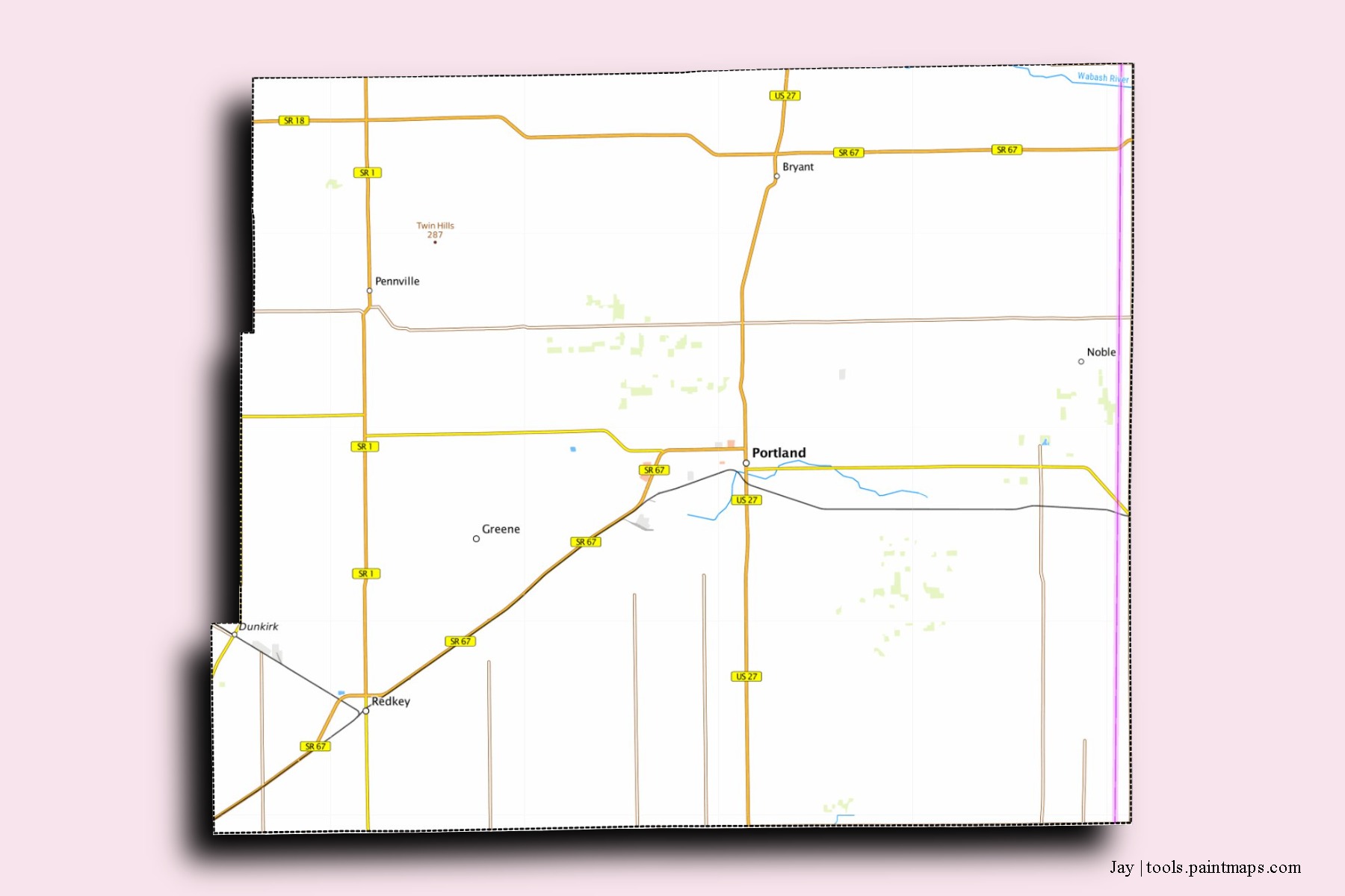 Jay neighborhoods and villages map with 3D shadow effect