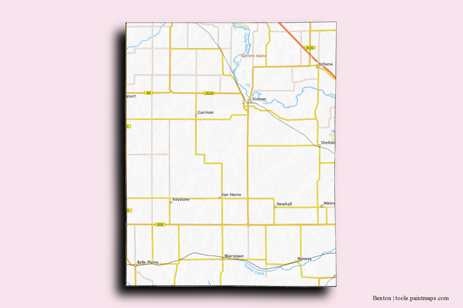 Benton neighborhoods and villages map with 3D shadow effect