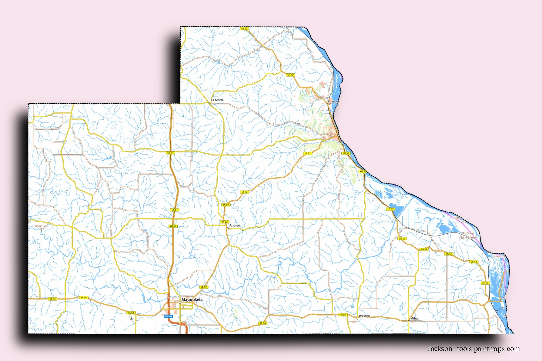 Jackson neighborhoods and villages map with 3D shadow effect