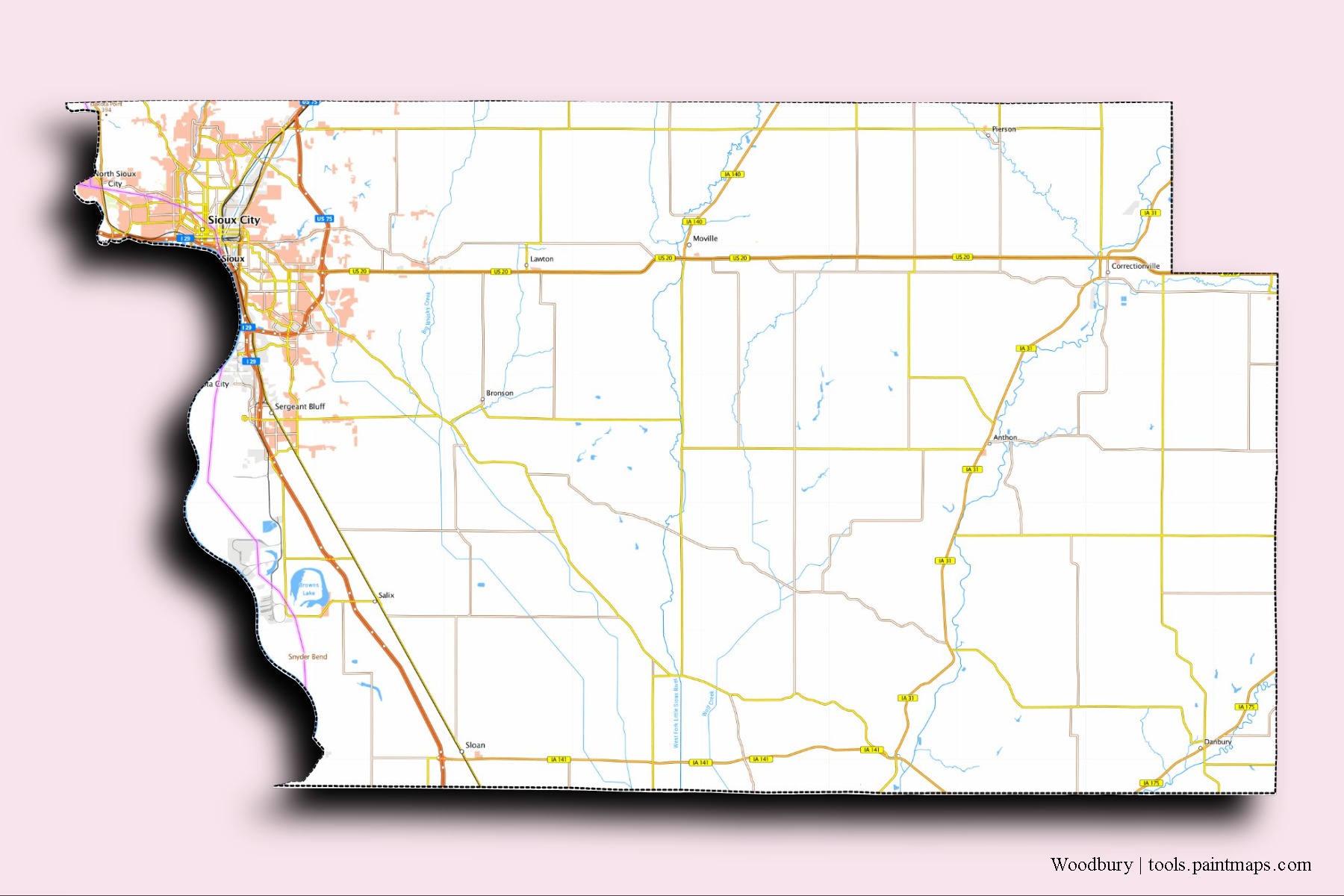 Woodbury neighborhoods and villages map with 3D shadow effect