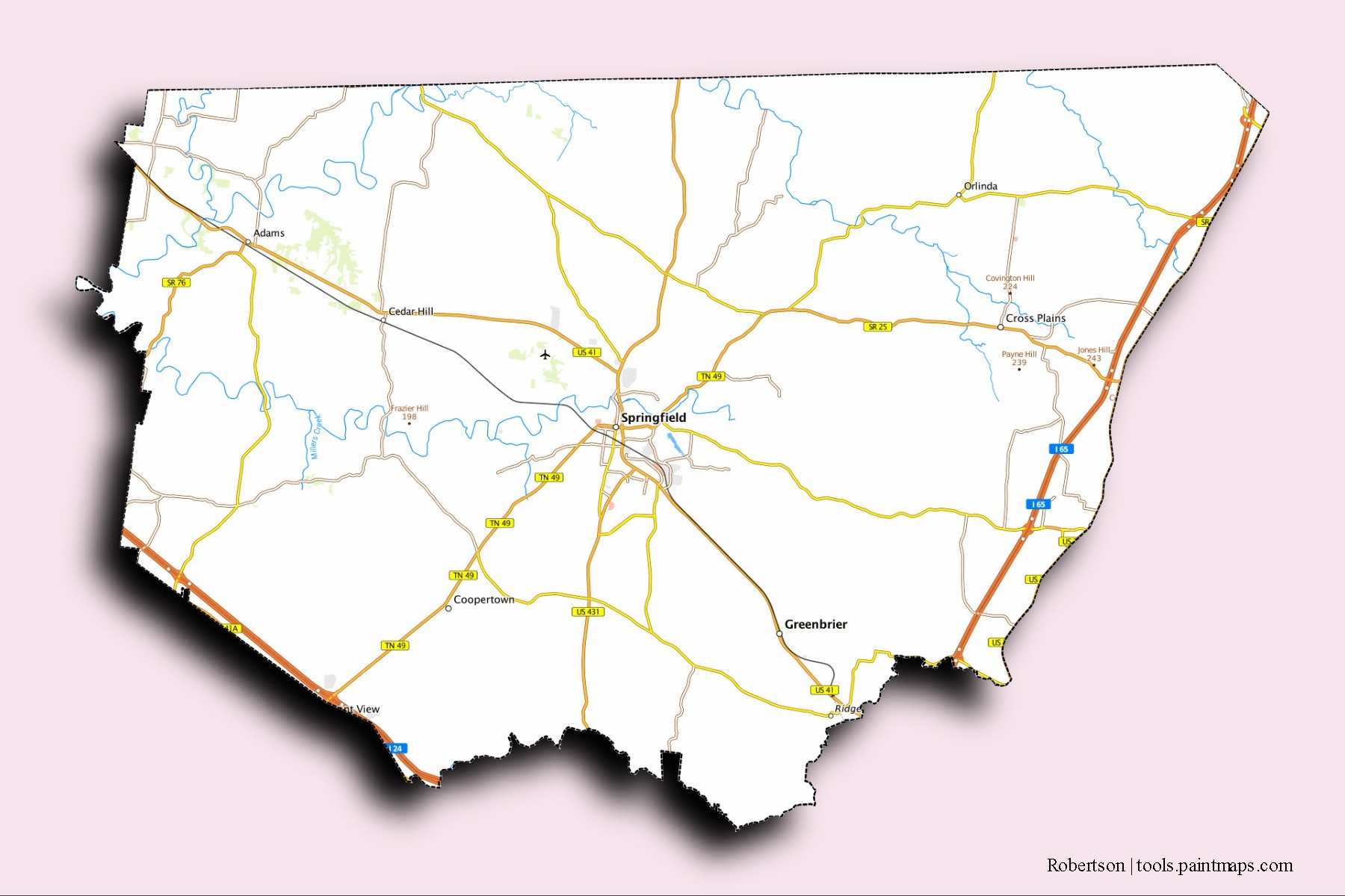 Robertson neighborhoods and villages map with 3D shadow effect