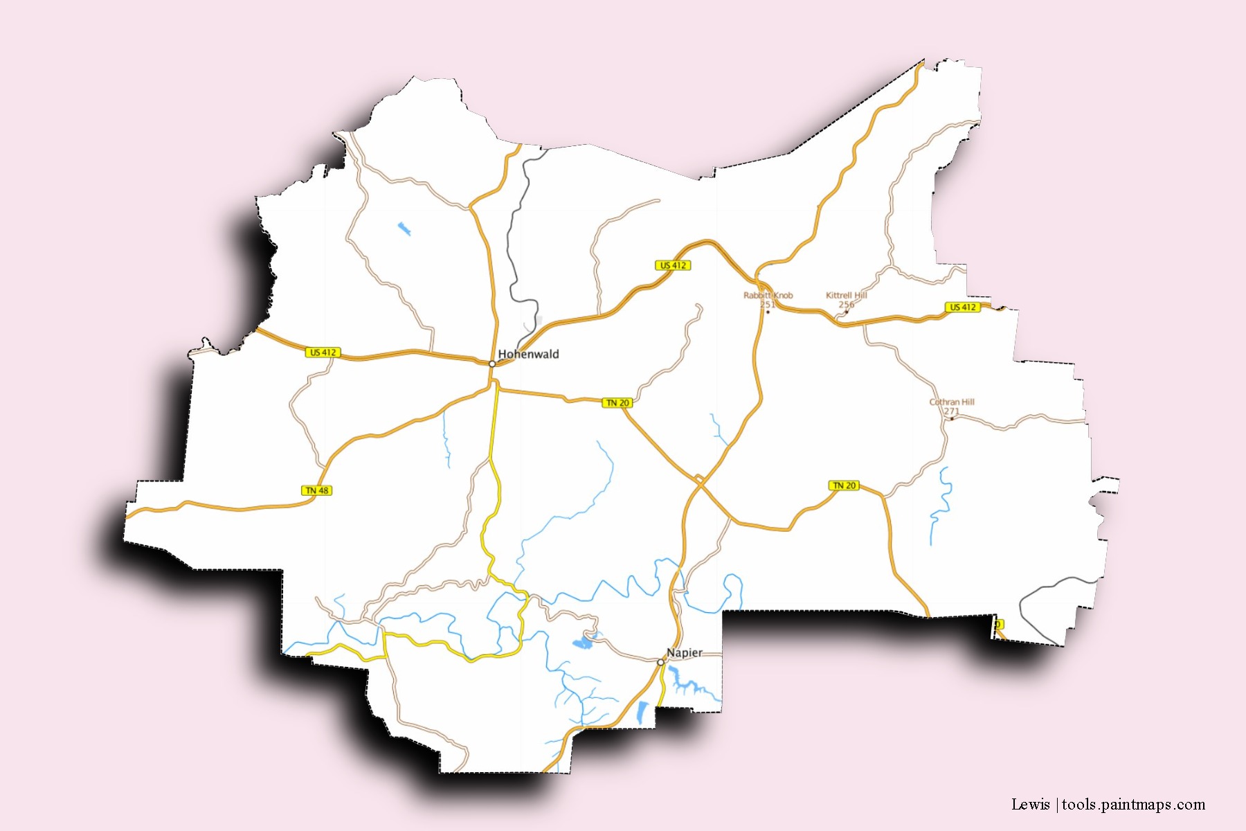 Lewis neighborhoods and villages map with 3D shadow effect