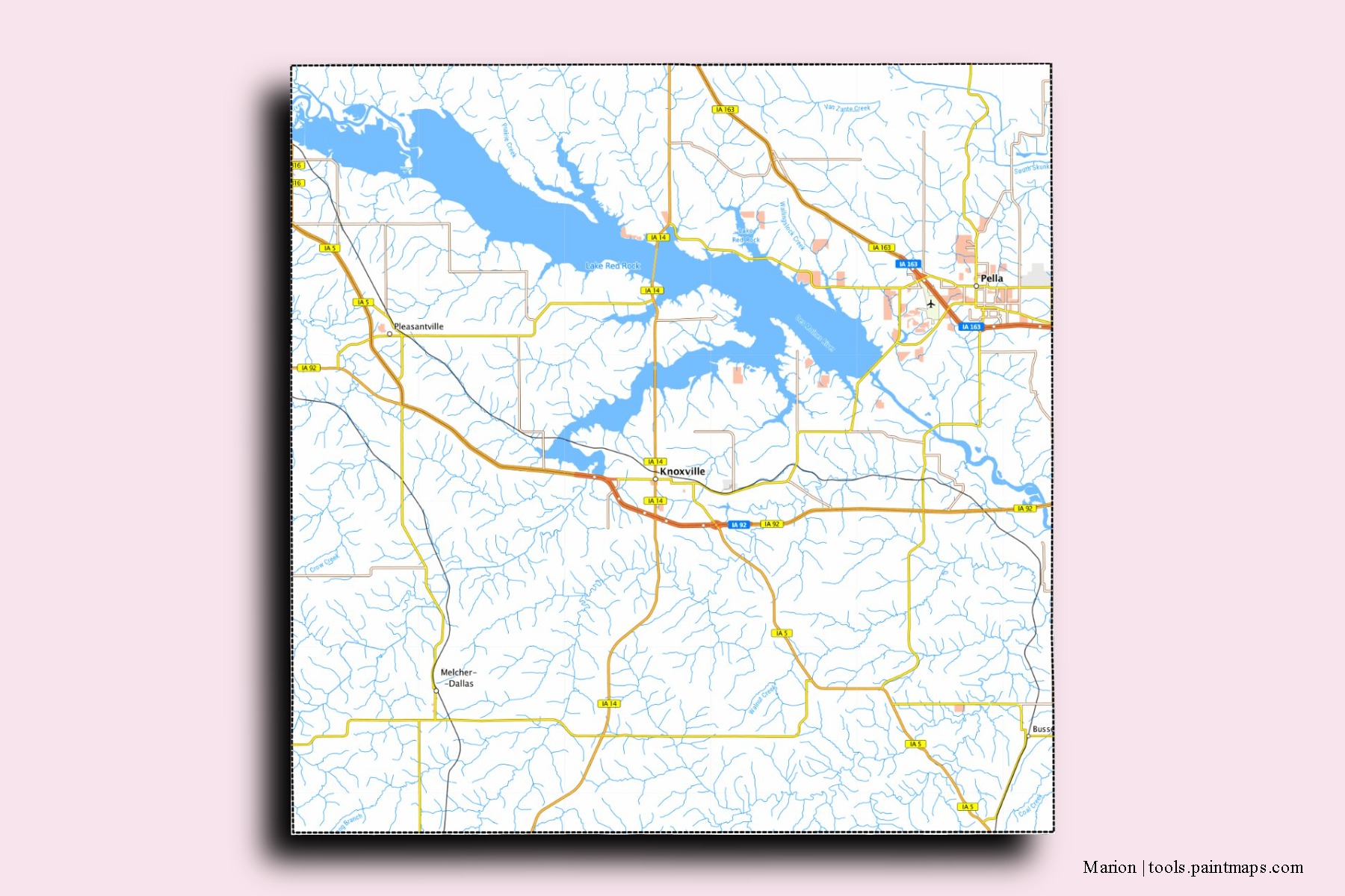 Marion neighborhoods and villages map with 3D shadow effect