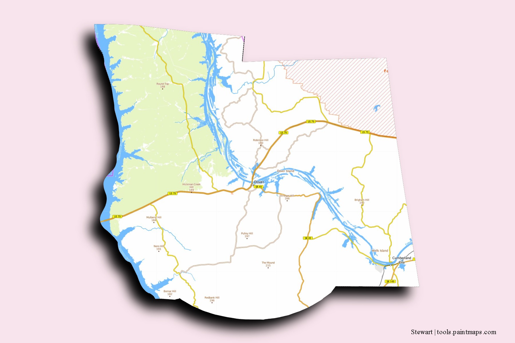 Stewart neighborhoods and villages map with 3D shadow effect