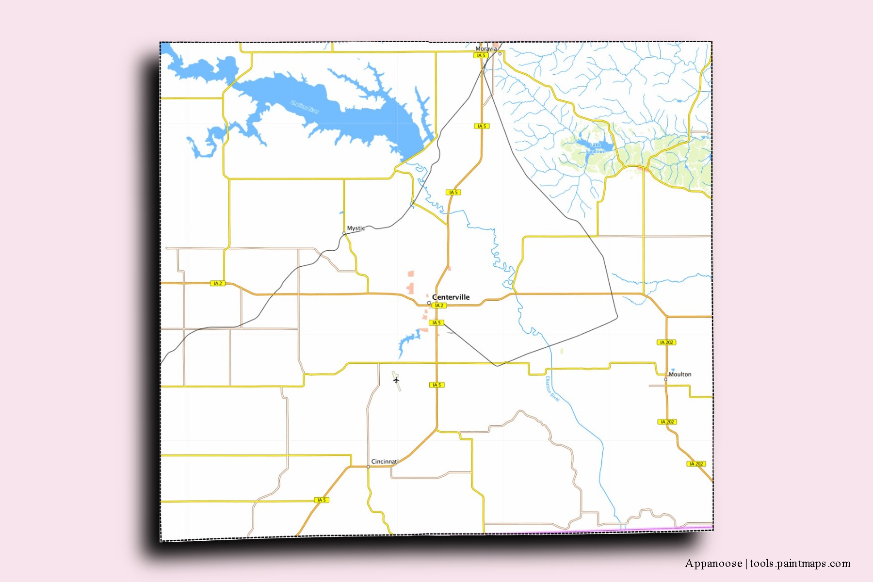 Appanoose neighborhoods and villages map with 3D shadow effect