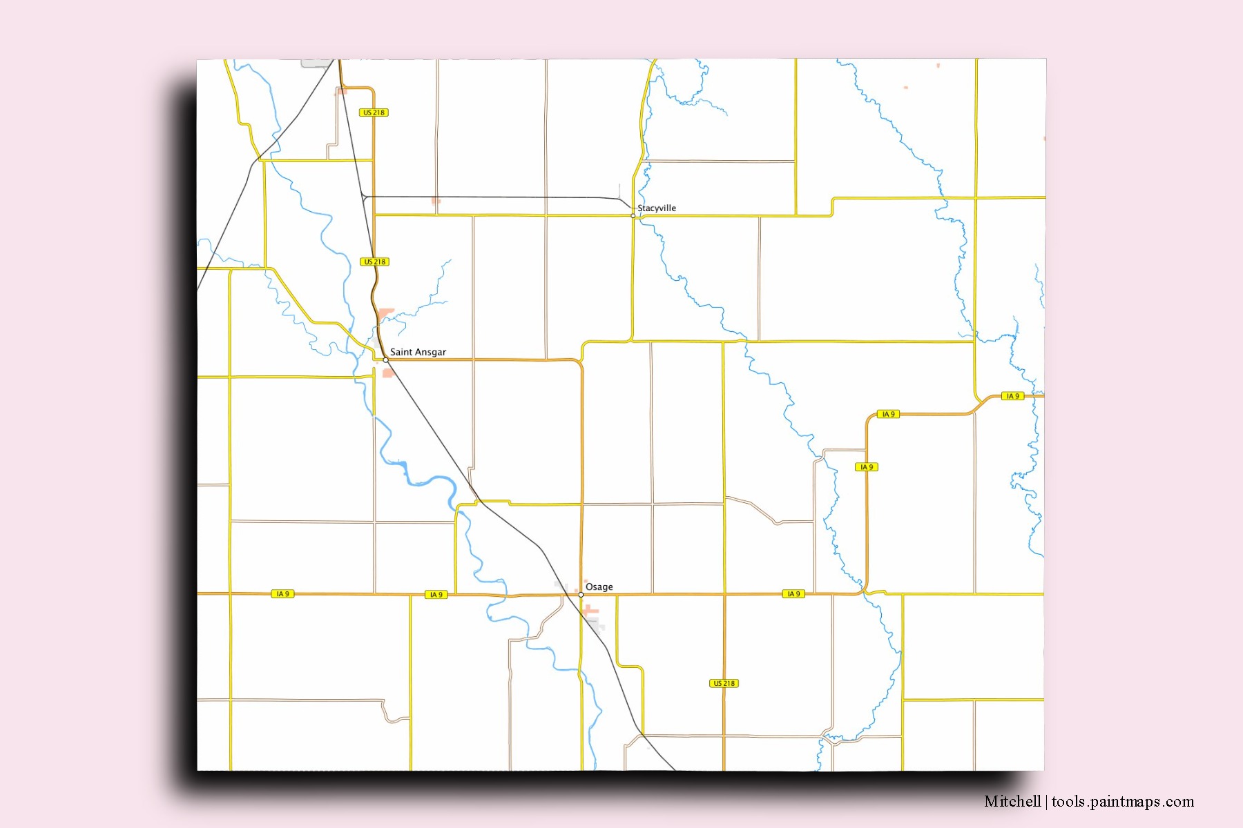 Mitchell neighborhoods and villages map with 3D shadow effect