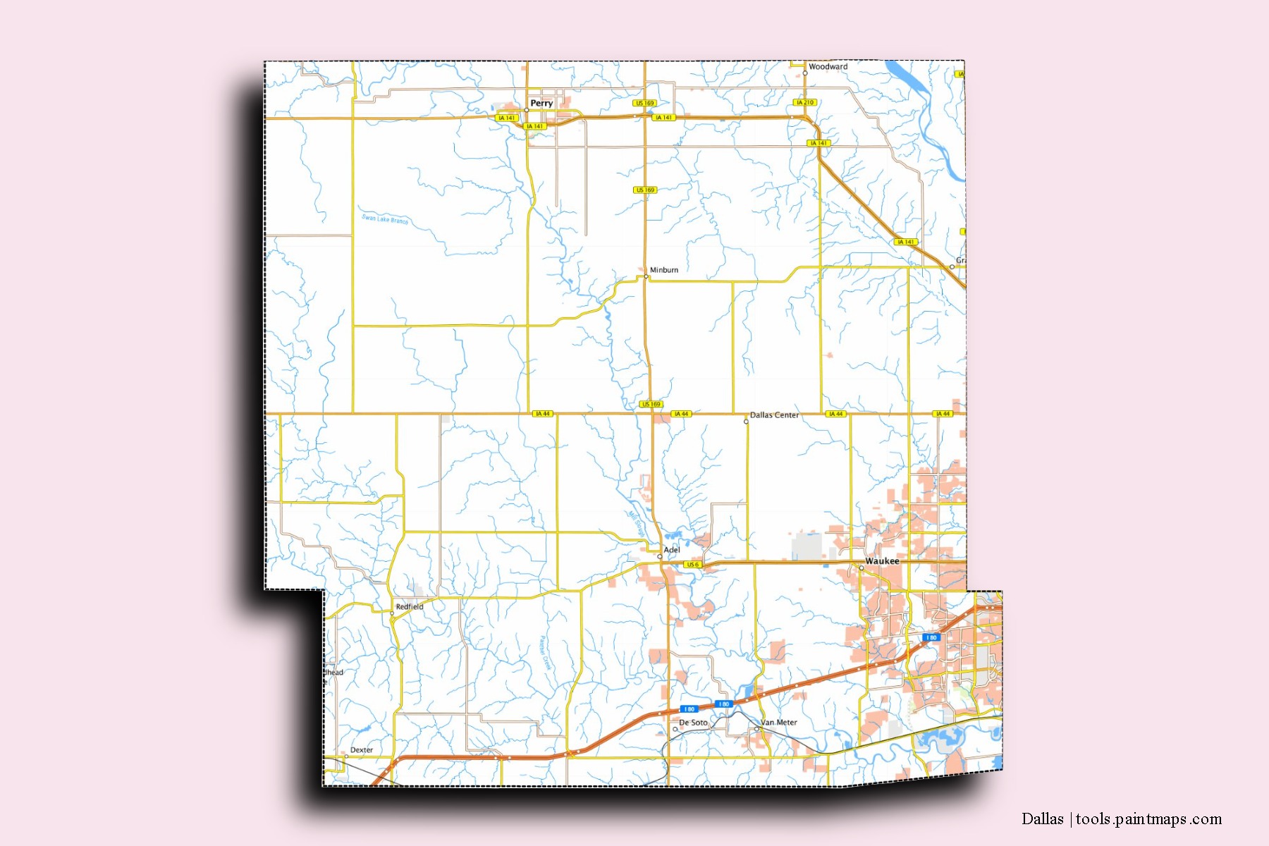 Mapa de barrios y pueblos de Dallas con efecto de sombra 3D